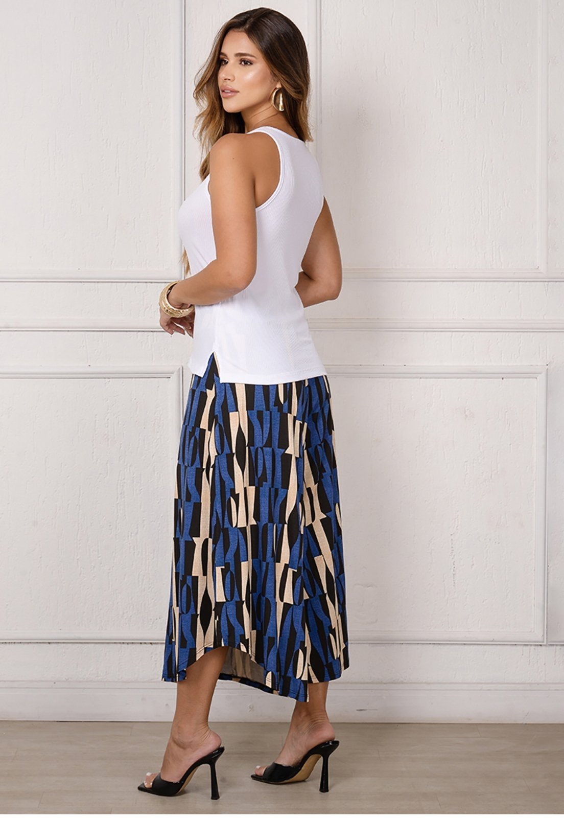 Vista 3 Calça Pantacourt com Cós BBonnie Noemi Geo azul BBonnie azul