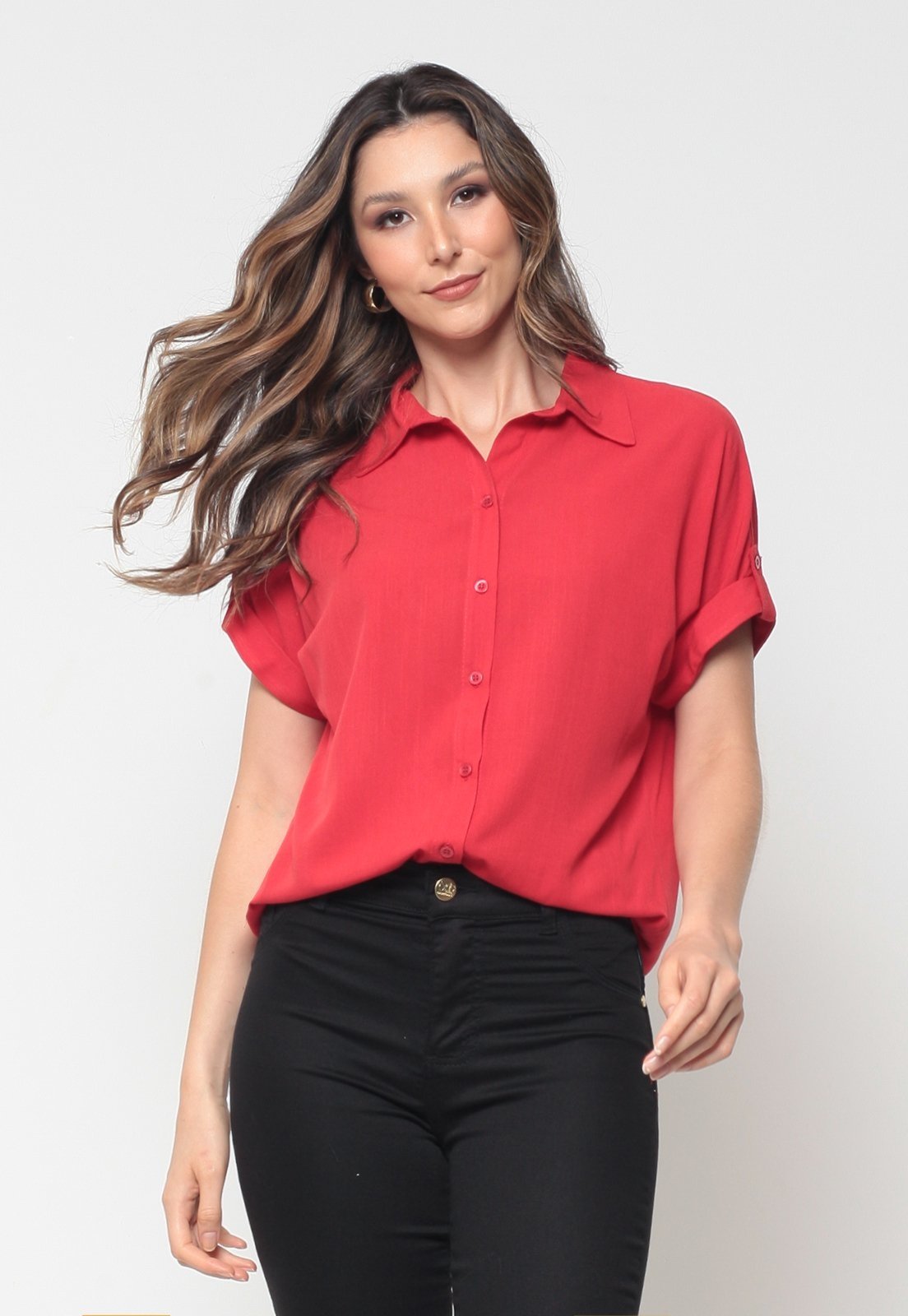 Camisa Intens Manga Curta Viscolinho Vermelho