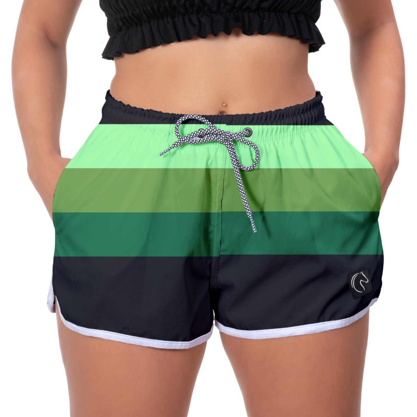 Short Feminino W2 Premium com Elástico e Cordão Ajustável Bolsos Laterais e Secagem Rápida Casual Praia ou Academia Listrado Verde