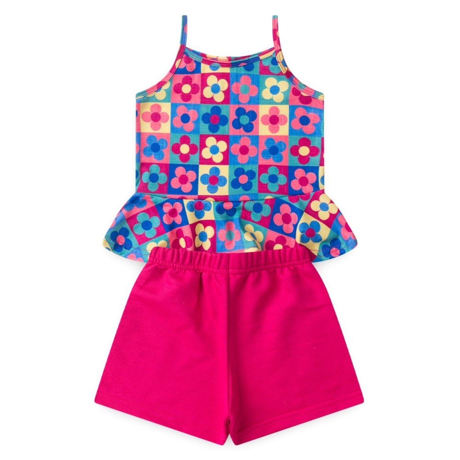 Vista 3 Infantil - Conjunto Verão Menina Pink Regata Alcinha com Babado e Shorts Floral Molekada rosa pink Molekada rosa pink