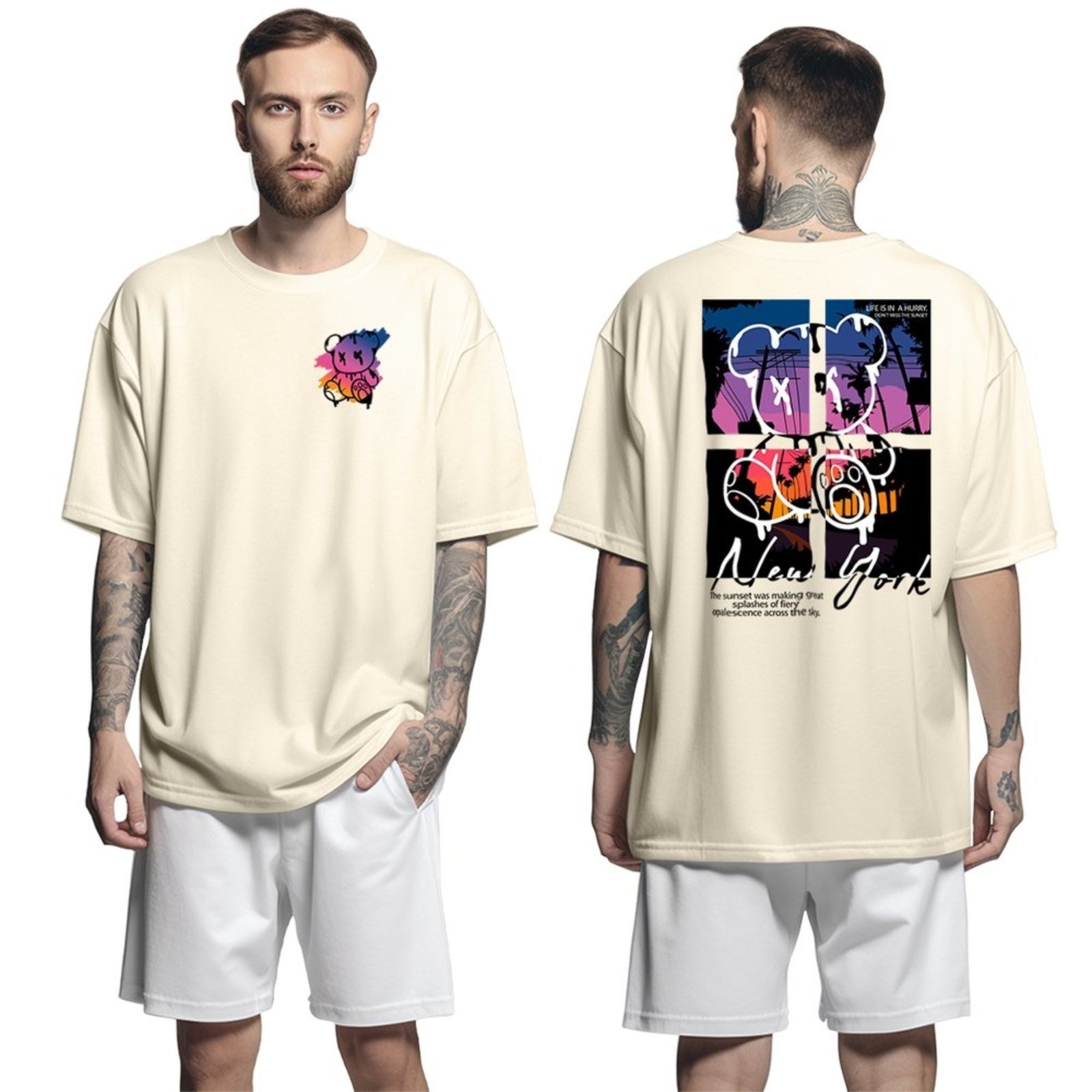 Camiseta Oversized Streetwear Genuine Grit Masculina Larga 100% Algodão 30.1 Ted New York – Bege – P