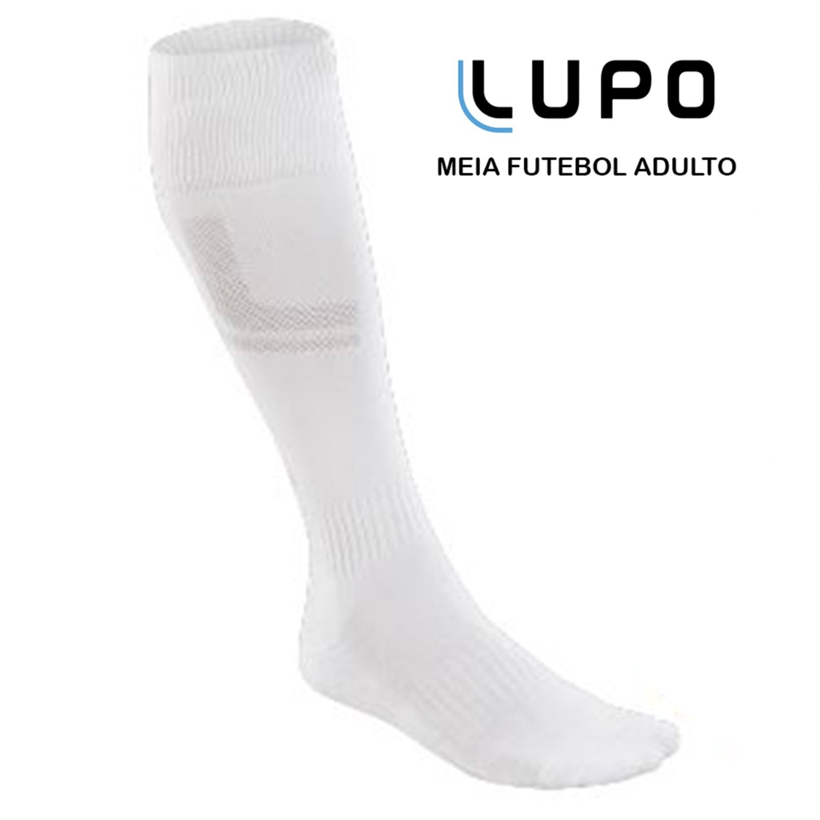 Vista 2 Meia de Futebol Lupo Cano Longo Adulto Branco azul Lupo azul