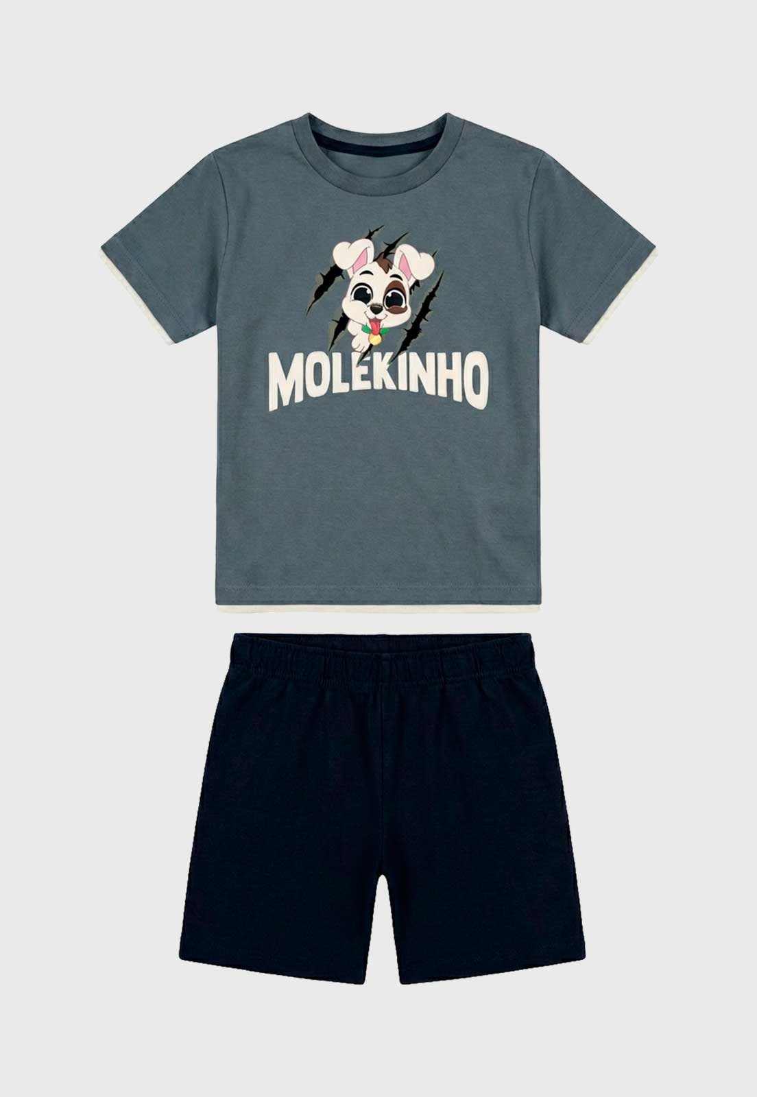 Infantil - Conjunto Curto Elian Estampa Divertida Azul Escuro