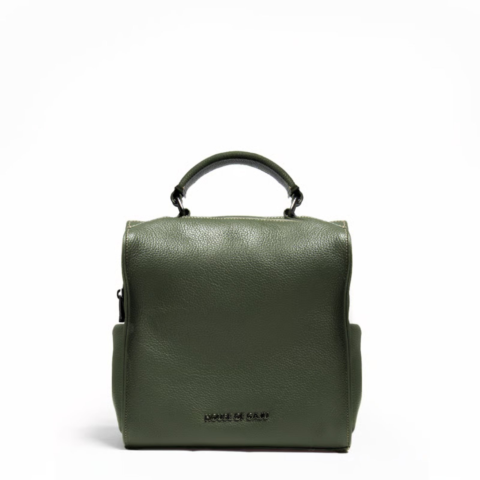 Mochila Feminina Em Couro Verde Musgo “Zoe Cardoso”””