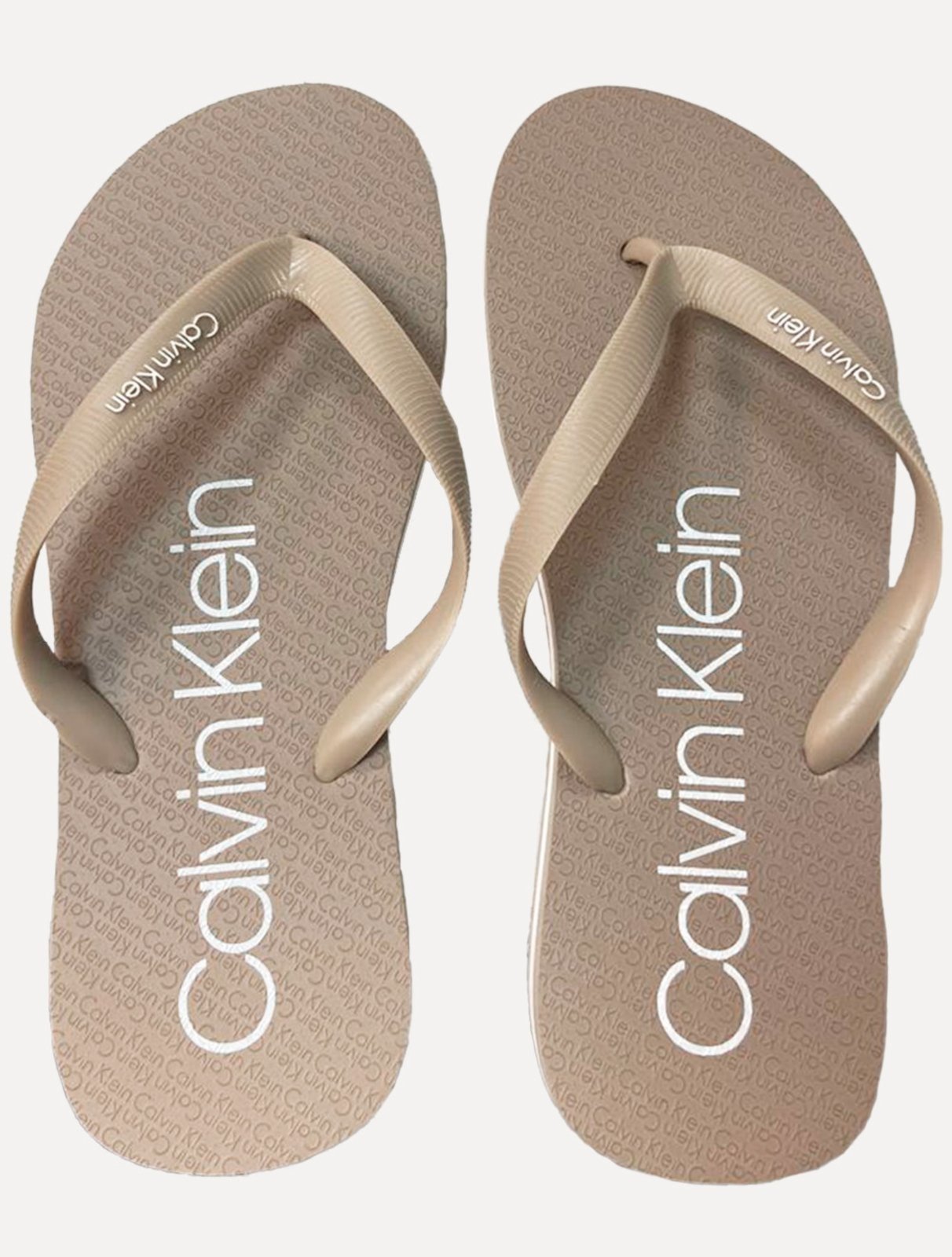 Chinelo Calvin Klein Swimwear Silk Basic Logo Caqui Claro