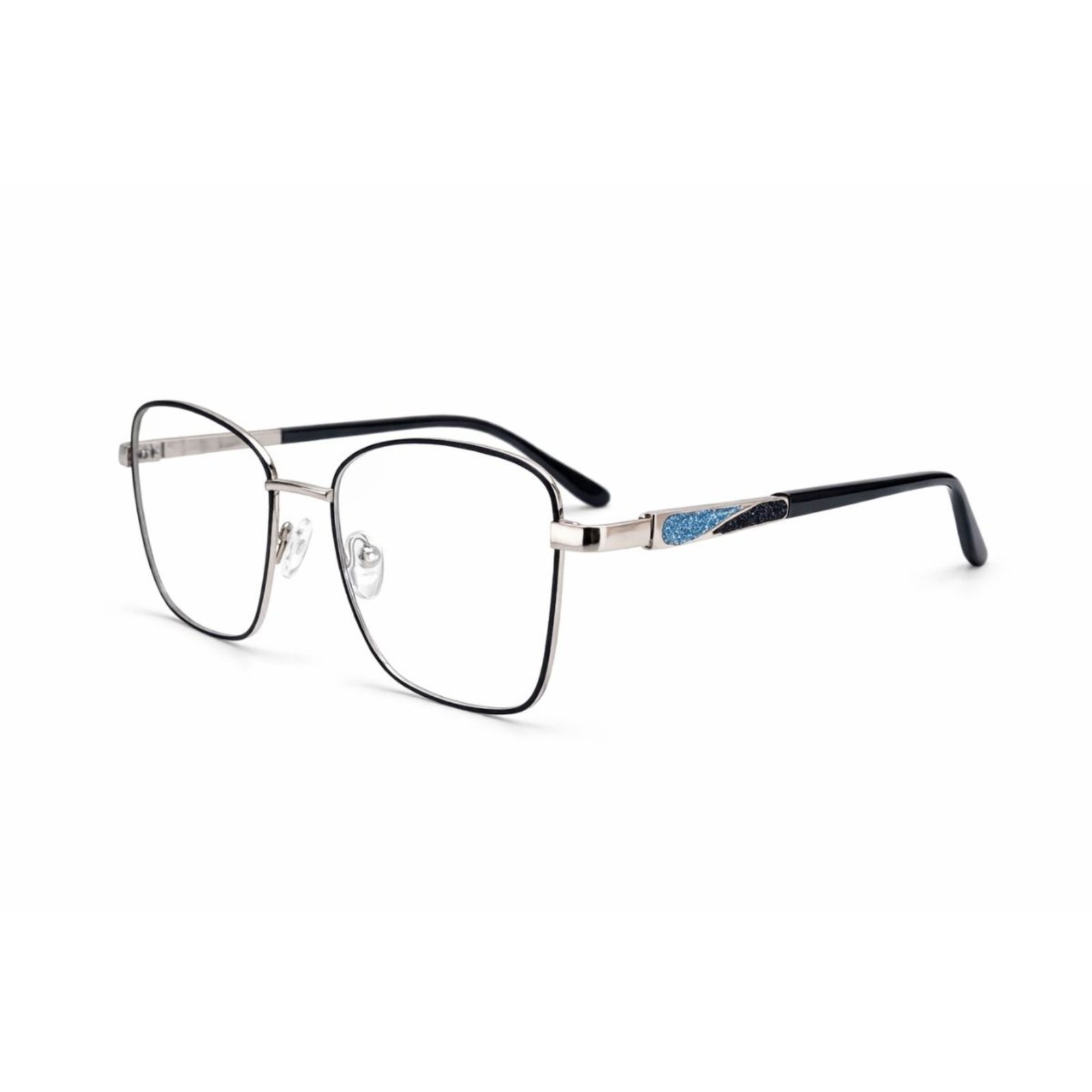 Armação Óculos Quadrada Haste Detalhe Fashion Azul