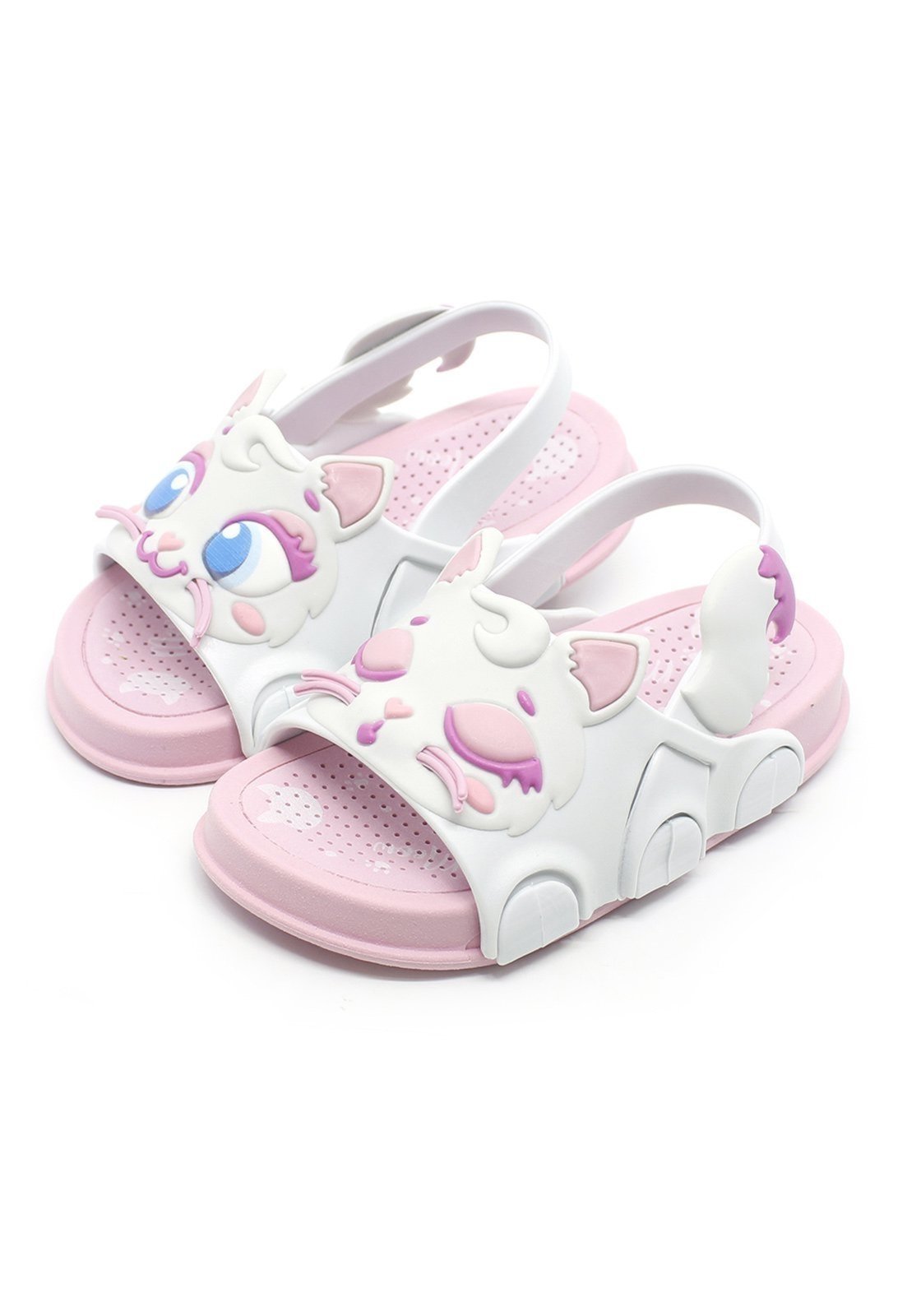 Infantil - Sandália Papete Plugt Menina Gatinha Miau Branco Rosa