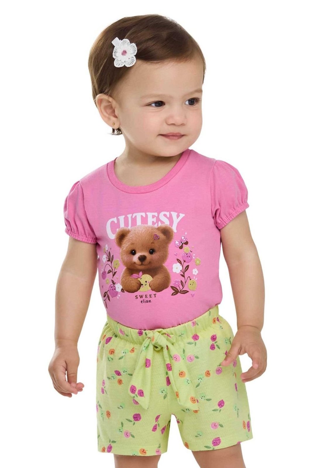 Infantil - Conjunto Menina Ursinho Glitter Elian Rosa