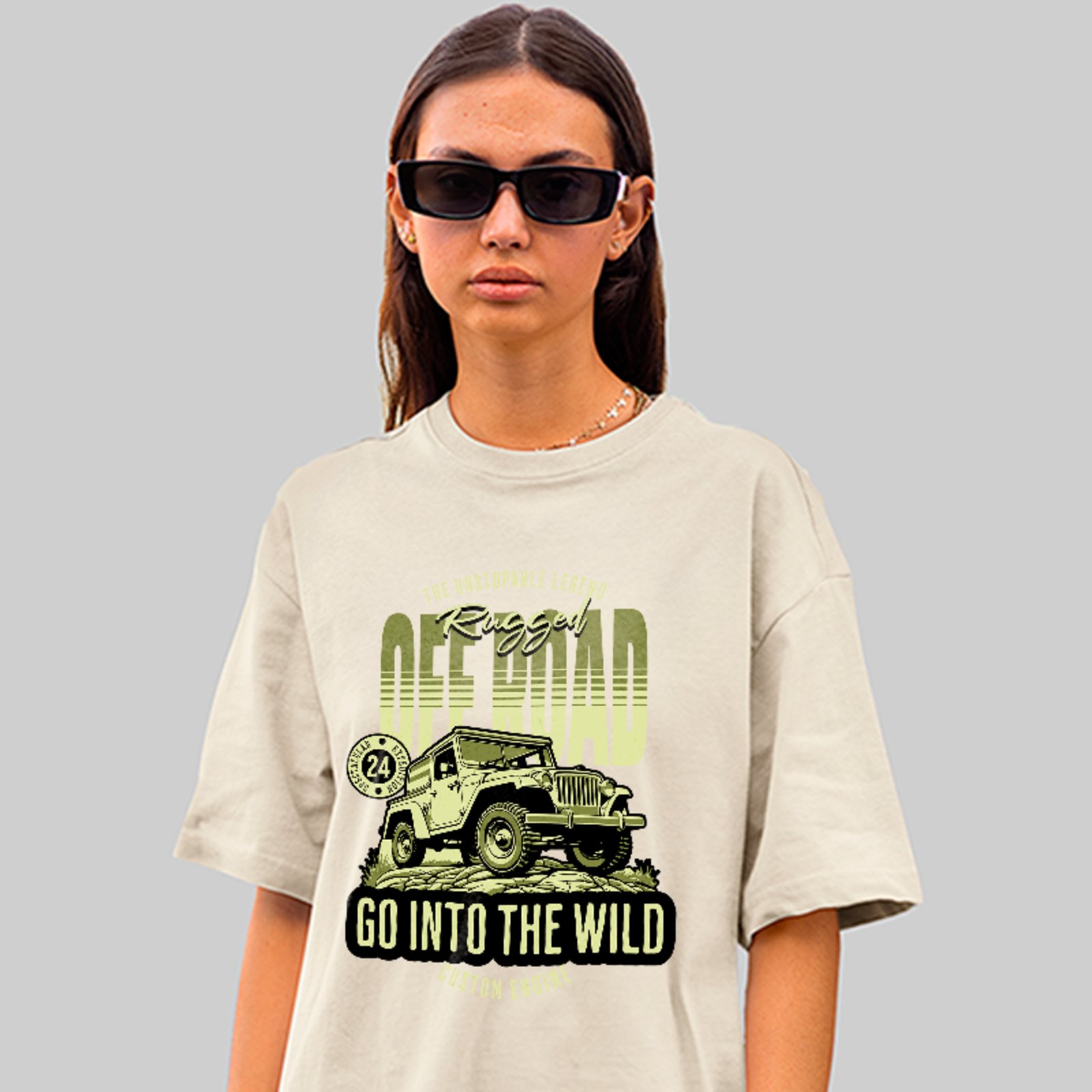 Camiseta Oversized Off Road Jeep Aventura Go Into Wild Unissex Off White