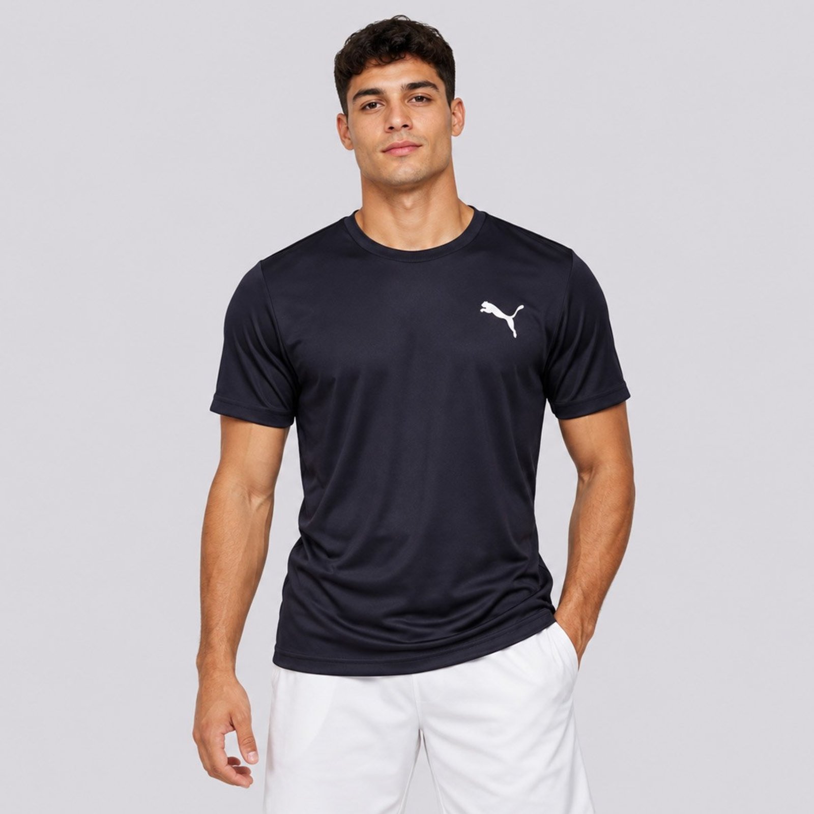 Camiseta Puma Small Logo Poly Azul Marinho