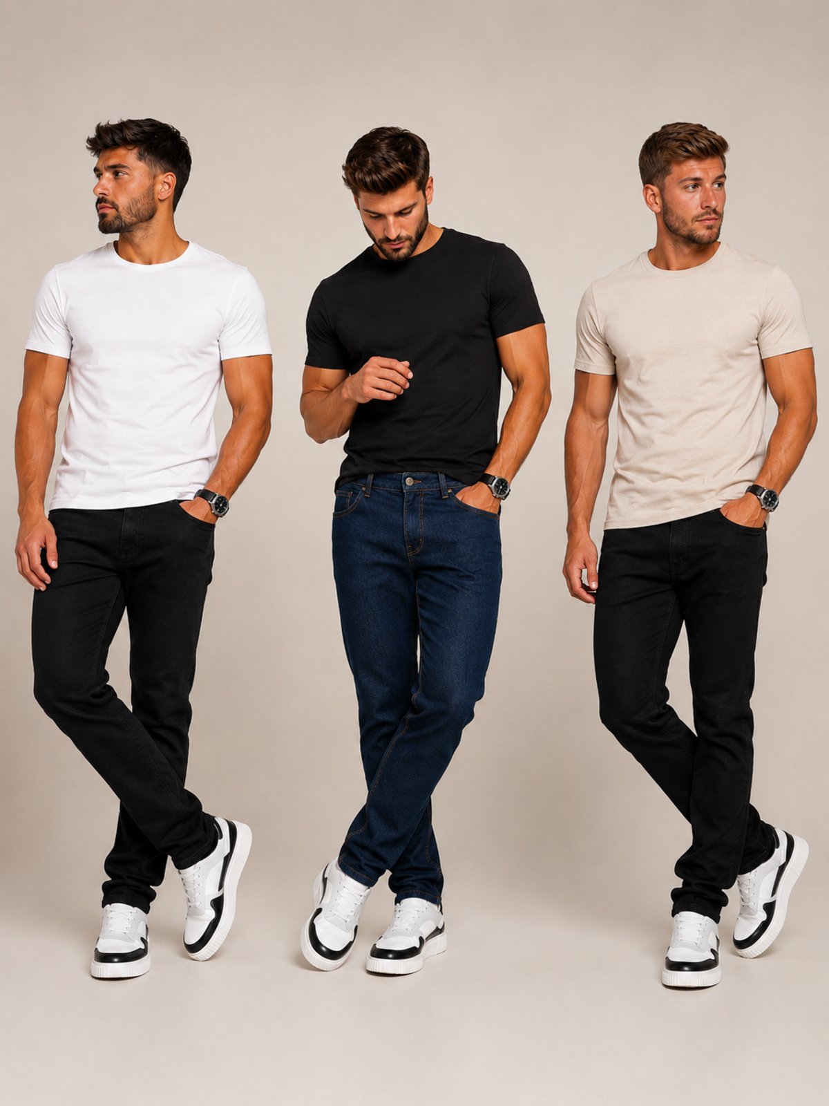 Kit 3 Calças Jeans Slim Masculinas Tex Jeans Premium com Elastano Preta+ Azul Escura