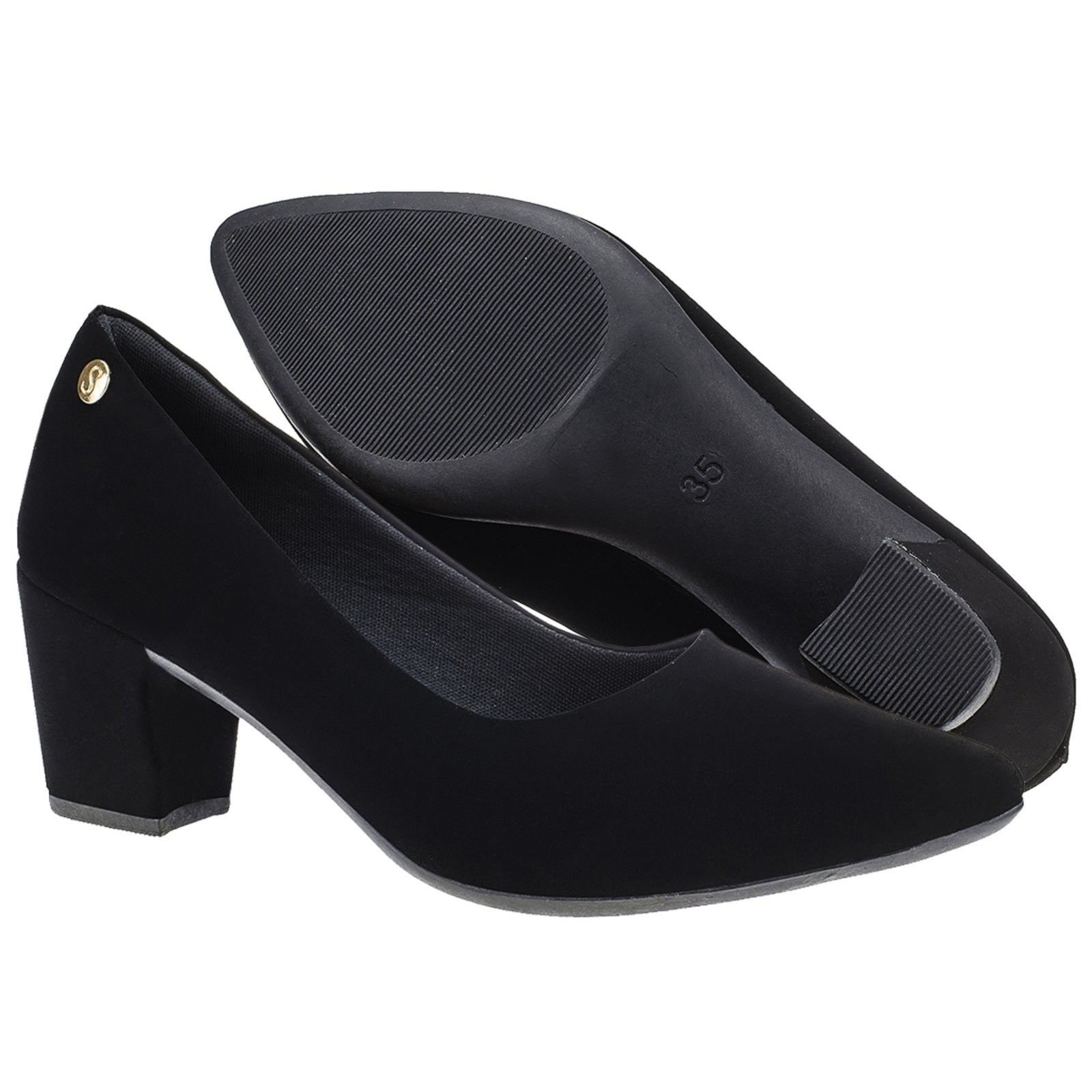 Vista 2 Scarpin Feminino Bico Fino Luxo Festa Shekinah Salto Baixo preto Shekinah preto