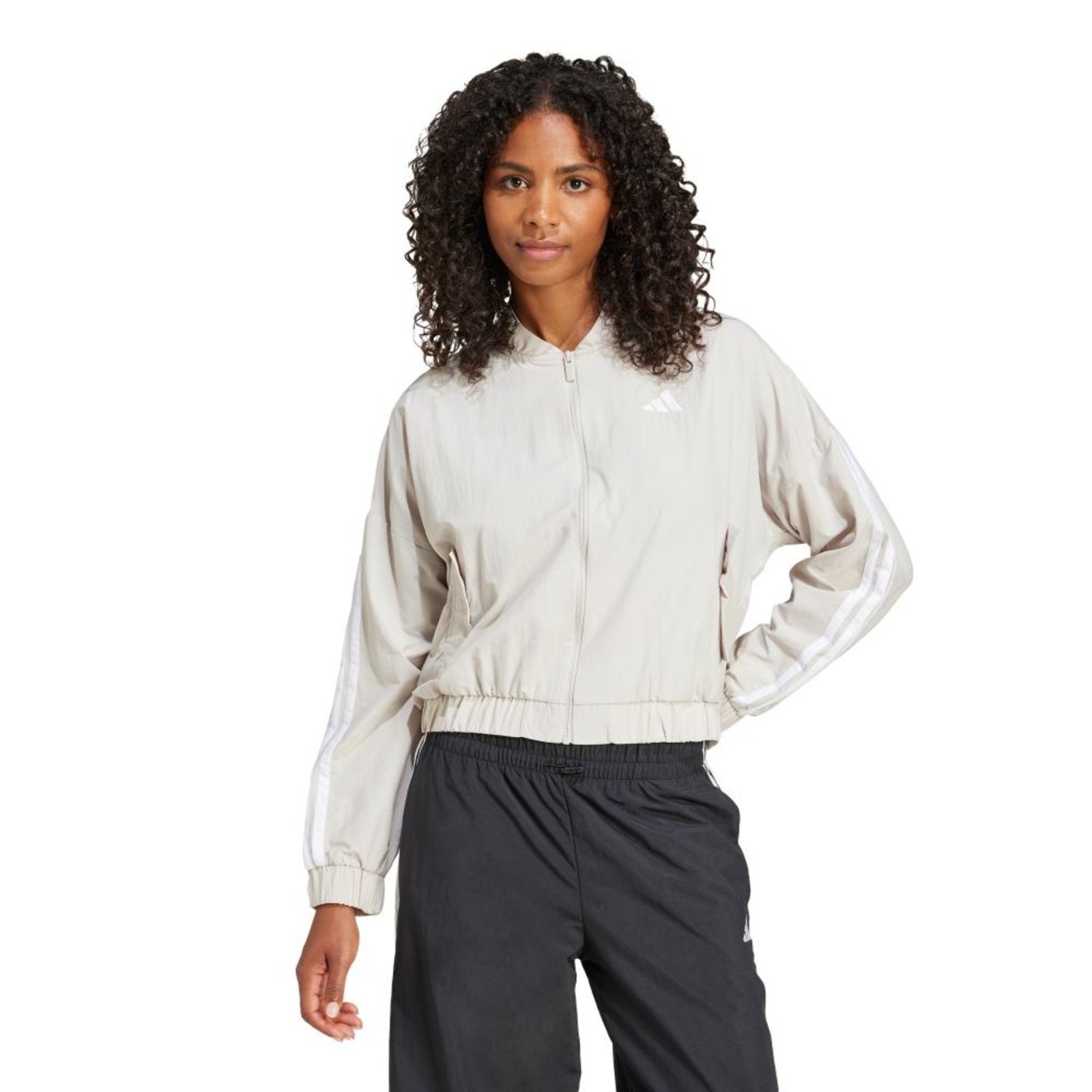 Jaqueta Bomber Malha Essentials Três Listras Lifestyle adidas Sportswear Bege