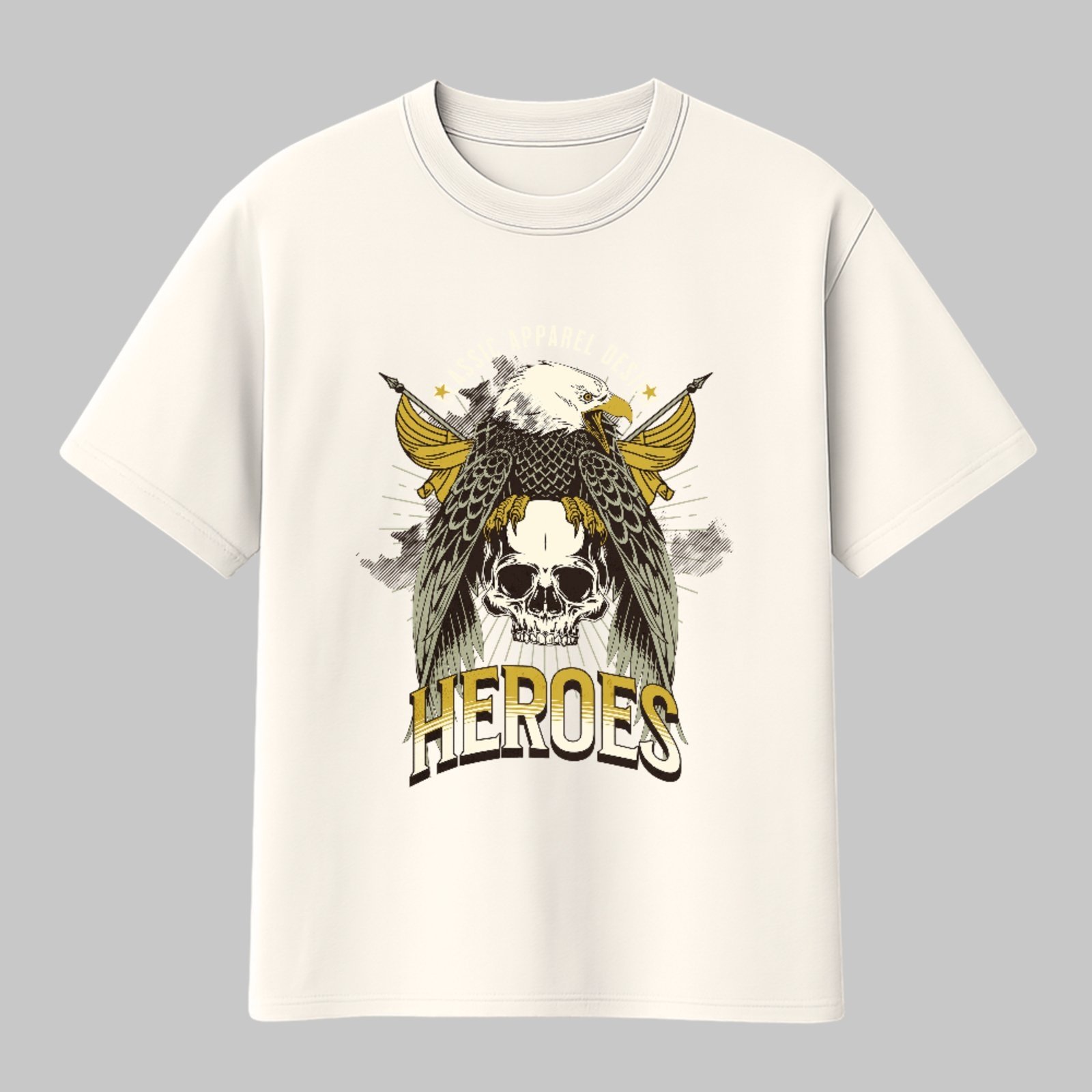 Camiseta Básica Eagle Skull Heroes Style Unissex Off White