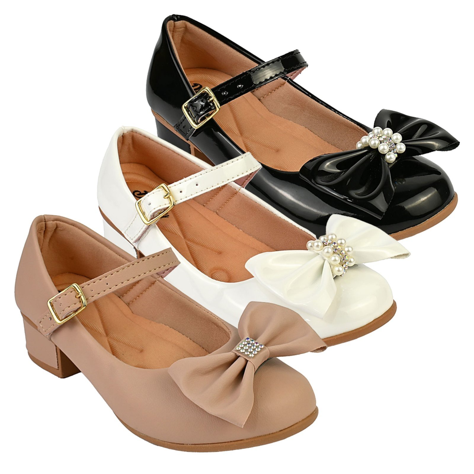 Infantil - Kit Com 3 Pares Sapatilha Feminina De Menina Boneca Do 28 Ao 36 101 - BRANCO E NUDE FOSCO E PRETO 503