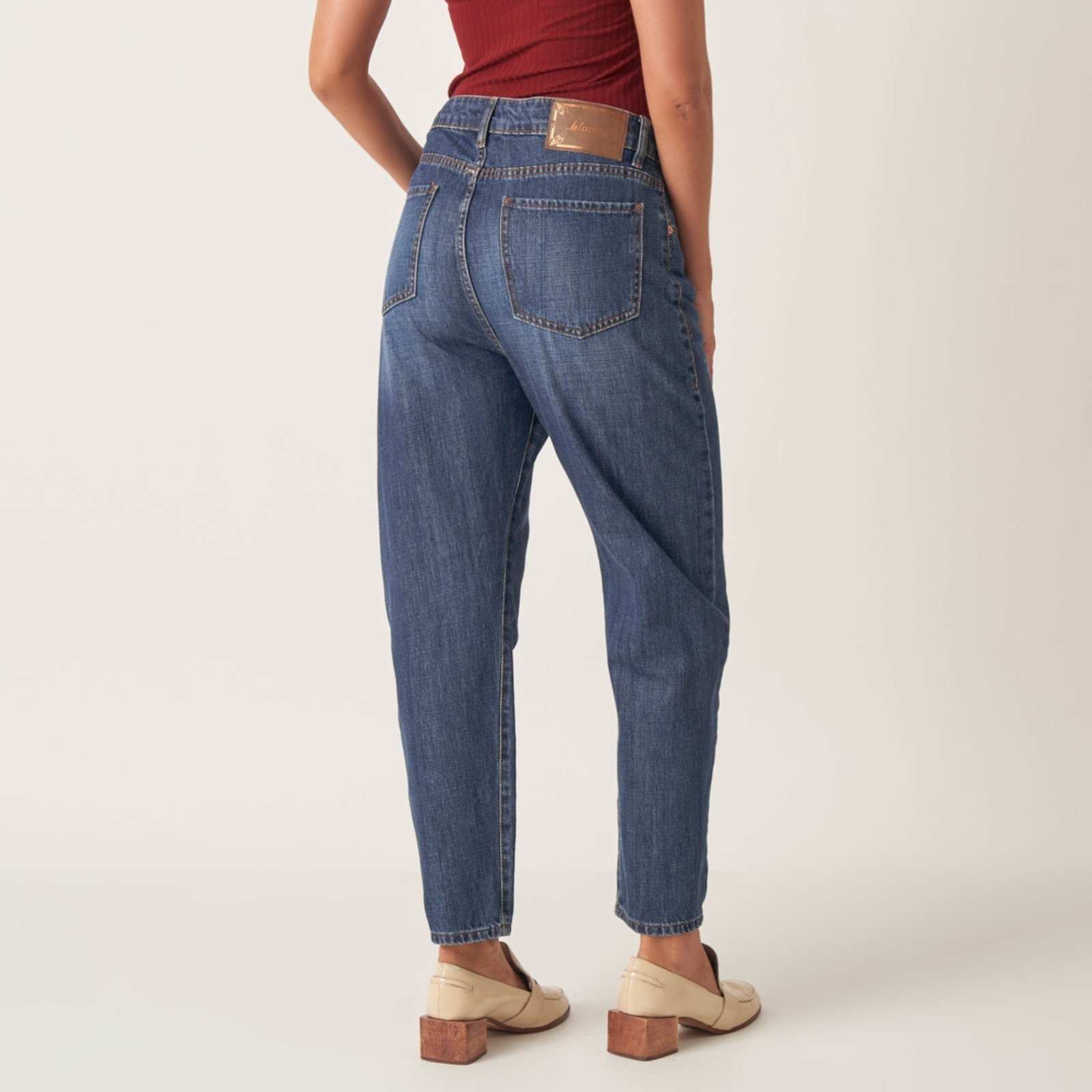 Vista 3 Calça Jeans Baggy Gancho Alongado Bloom azul marinho Bloom azul marinho