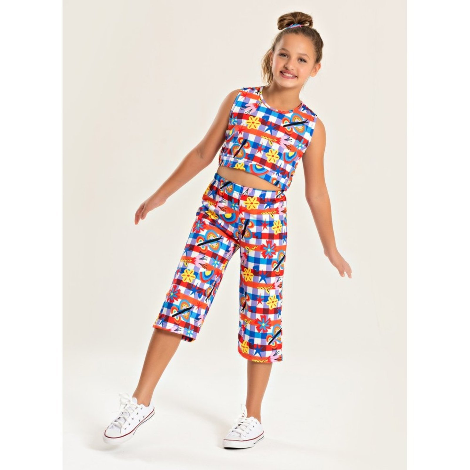 Infantil – Conjunto Molekada Verão Menina Tulipa Cropped Com Abertura nas Costas e Calça Pantacourt