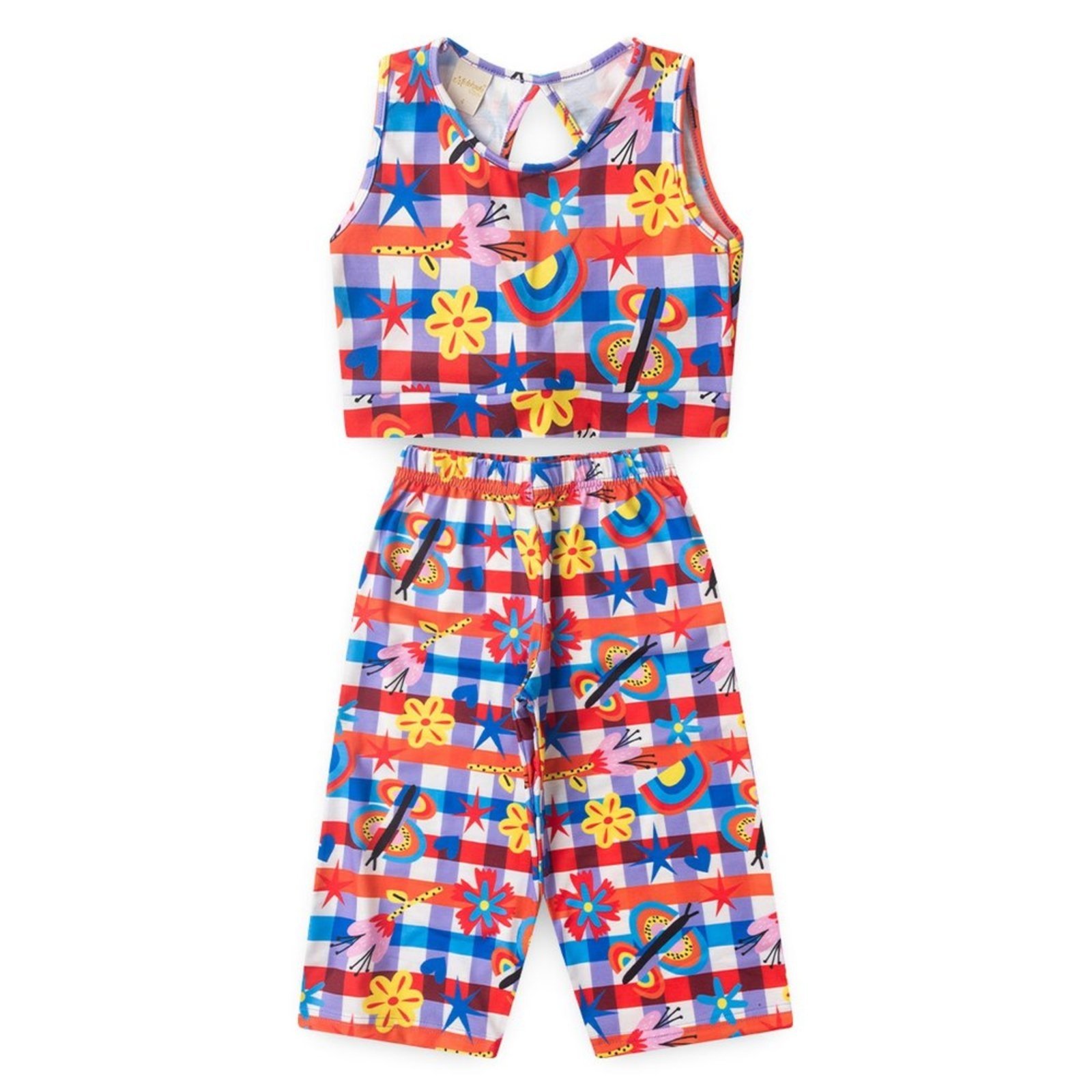 Vista 3 Infantil - Conjunto Molekada Verão Menina Tulipa Cropped Com Abertura nas Costas e Calça Pantacourt roxo Molekada roxo