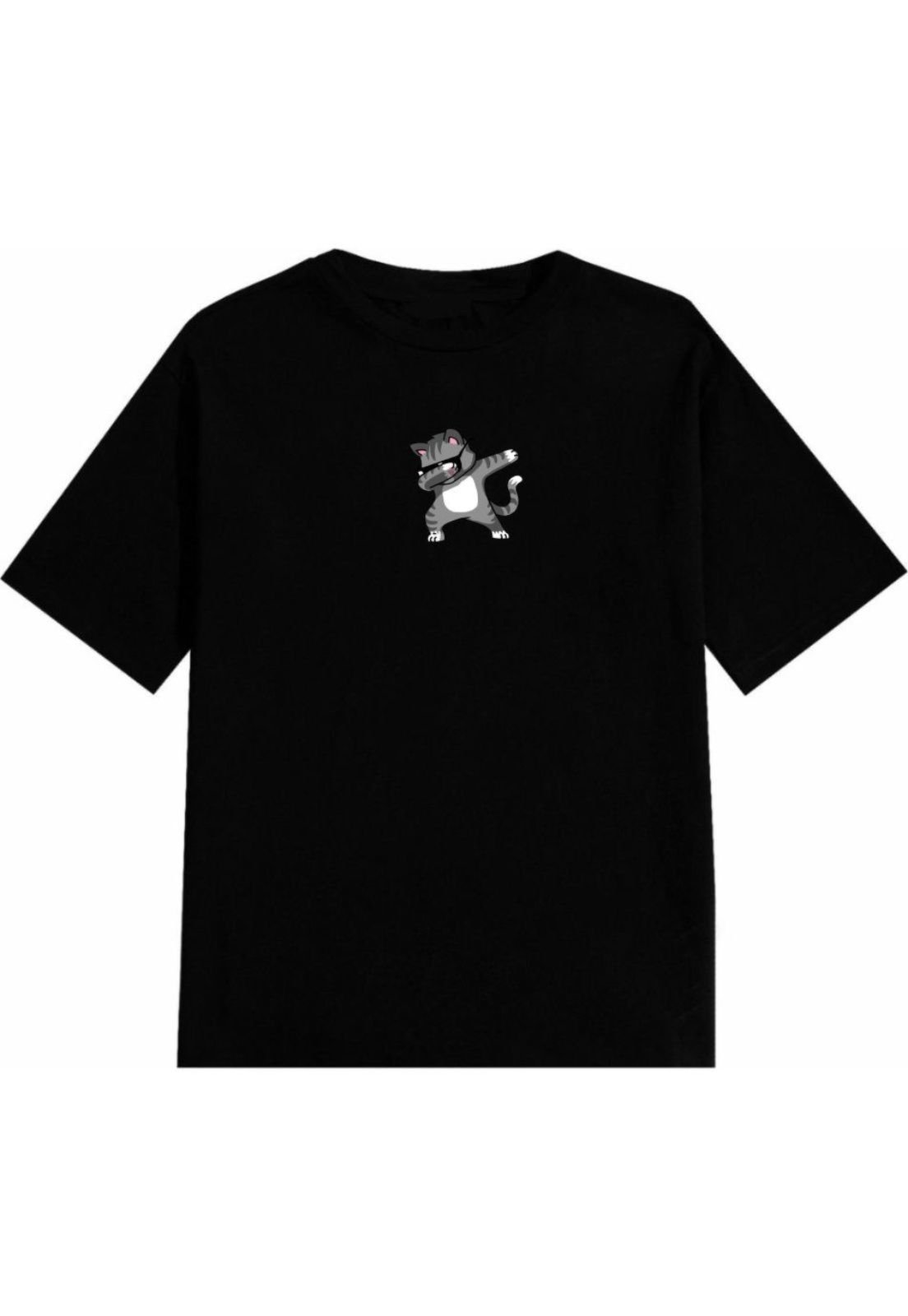 Camiseta Camisa Básica Algodão Relaxado Manga Curta Estampa Gato Moda Masculina
