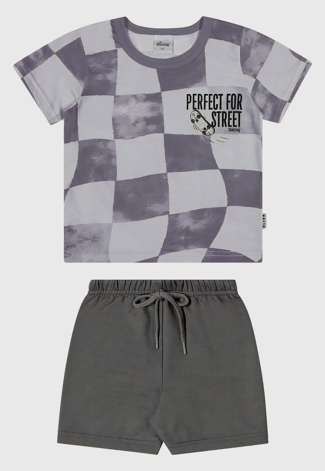 Infantil – Conjunto 2pçs Manga Curta Elian Camiseta E Bermuda Cinza