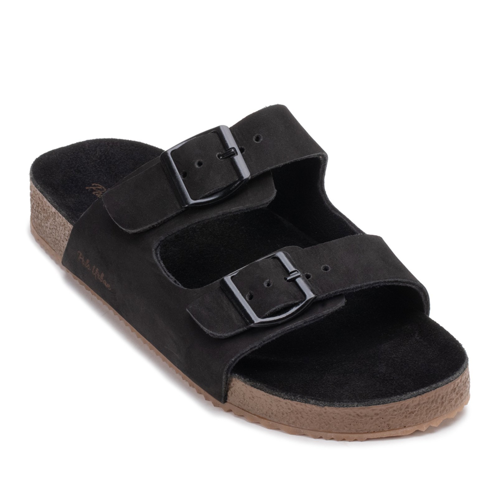 Chinelo Slide Masculino Fivela Ajustável em Couro Nobre Preto