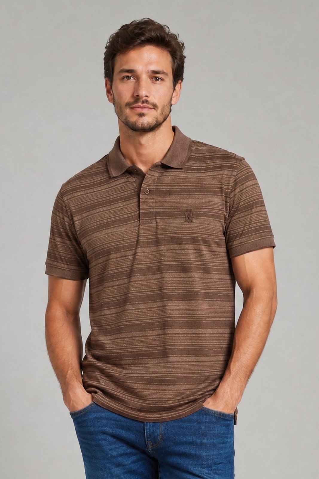Polo Piquet Casual Masculina Polo Wear Marrom Médio