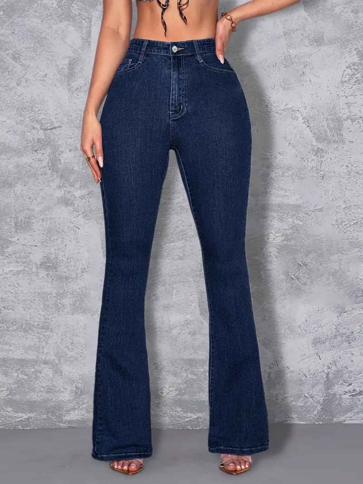 Calça Jeans Kovali Fashion Store Flare Azul Escura com Caimento Impecável e Tecido Premium