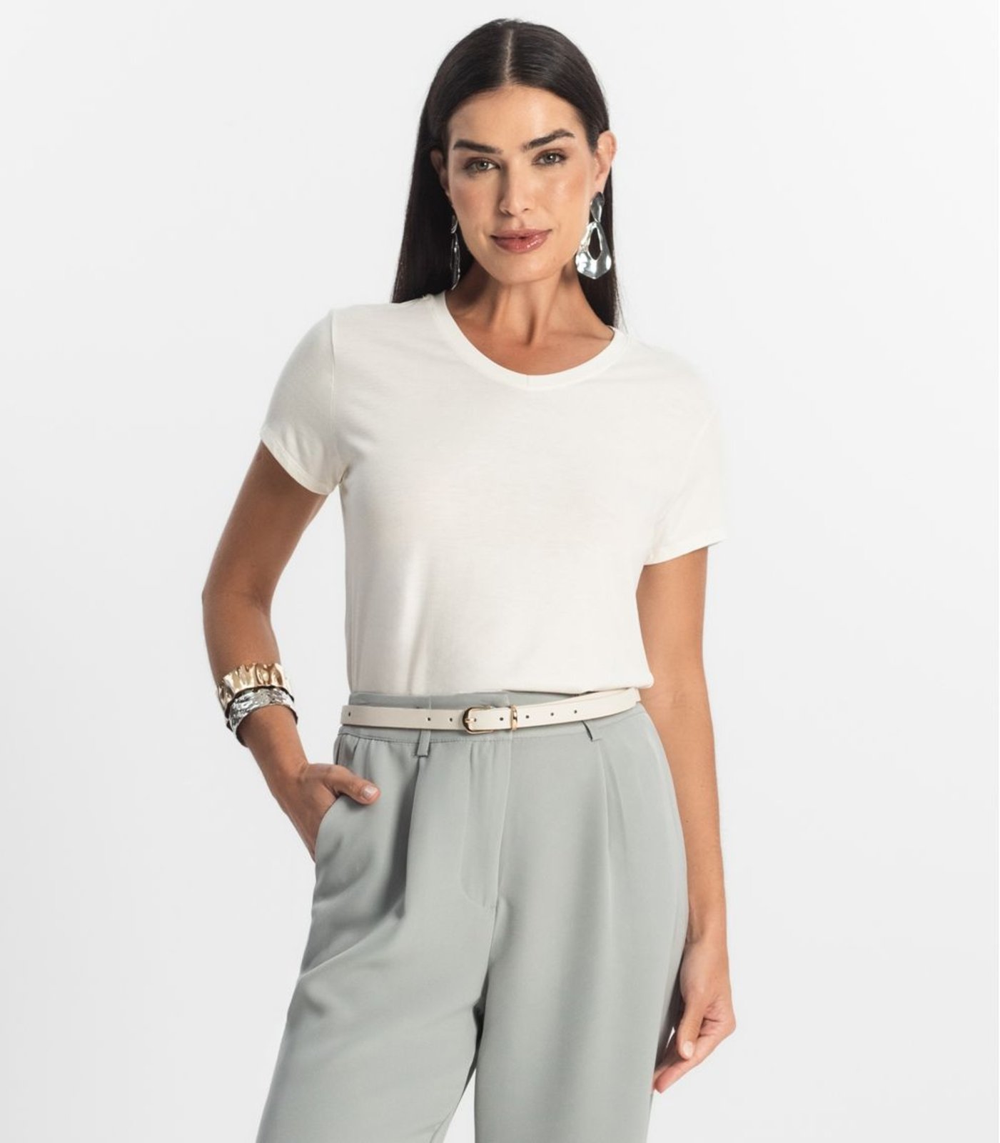 Blusa Básica Feminina Viscotorcion Rovitex Bege