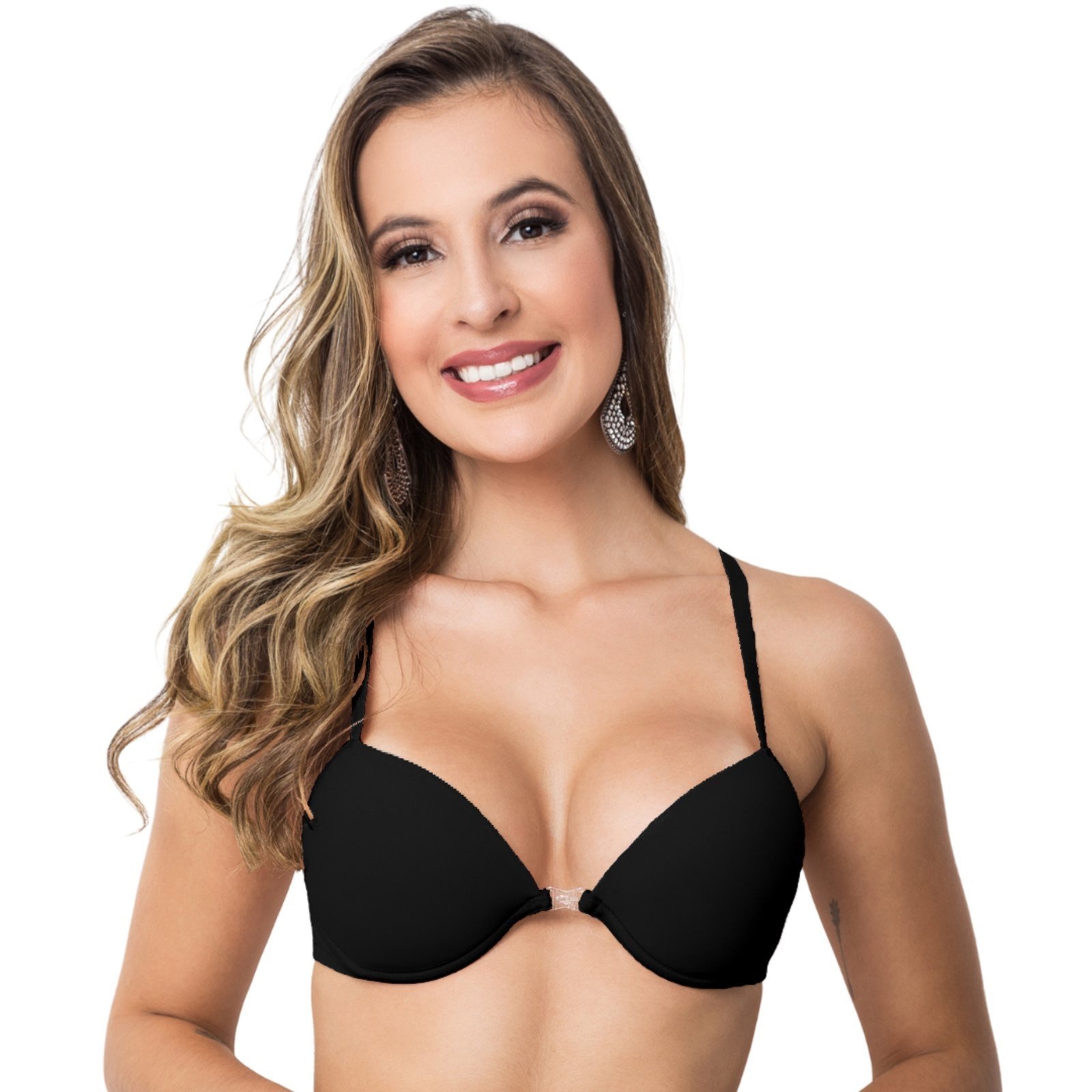 Vista 2 Sutiã Nadador Gabi Lingerie Com Bojo Microfibra Alças Reguláveis Fecho Frontal Reforçado Soutien Confortavel rosê Gabi Lingerie rosê
