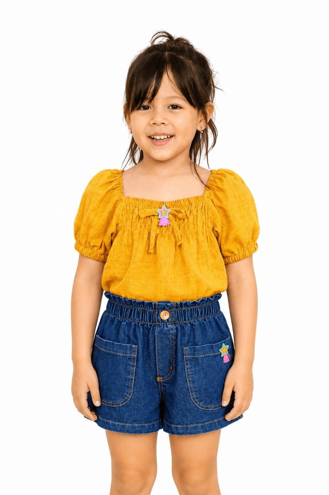 Infantil - Short Jeans Menina Castelo das Índias Alphabeto Azul