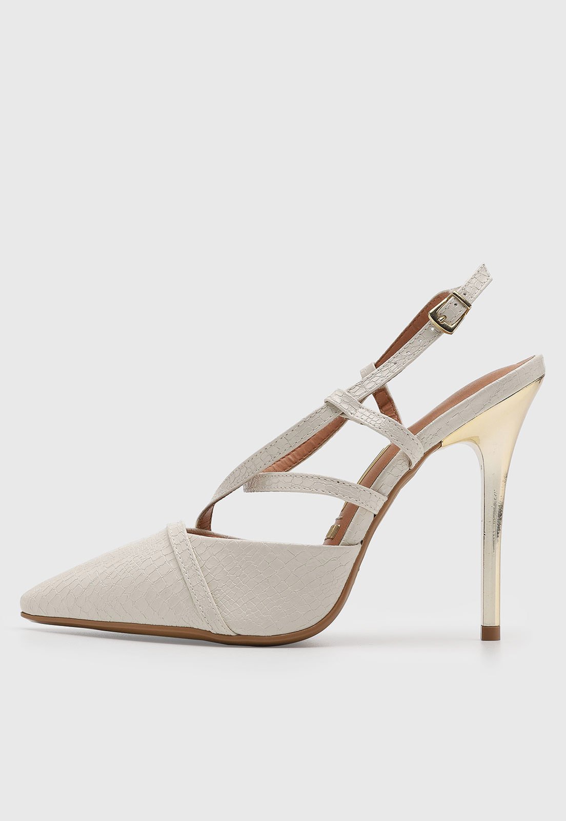 Vista 2 Scarpin Feminino Vizzano Tiras Salto Fino Metalizado Off-White off-white white VIZZANO off-white white