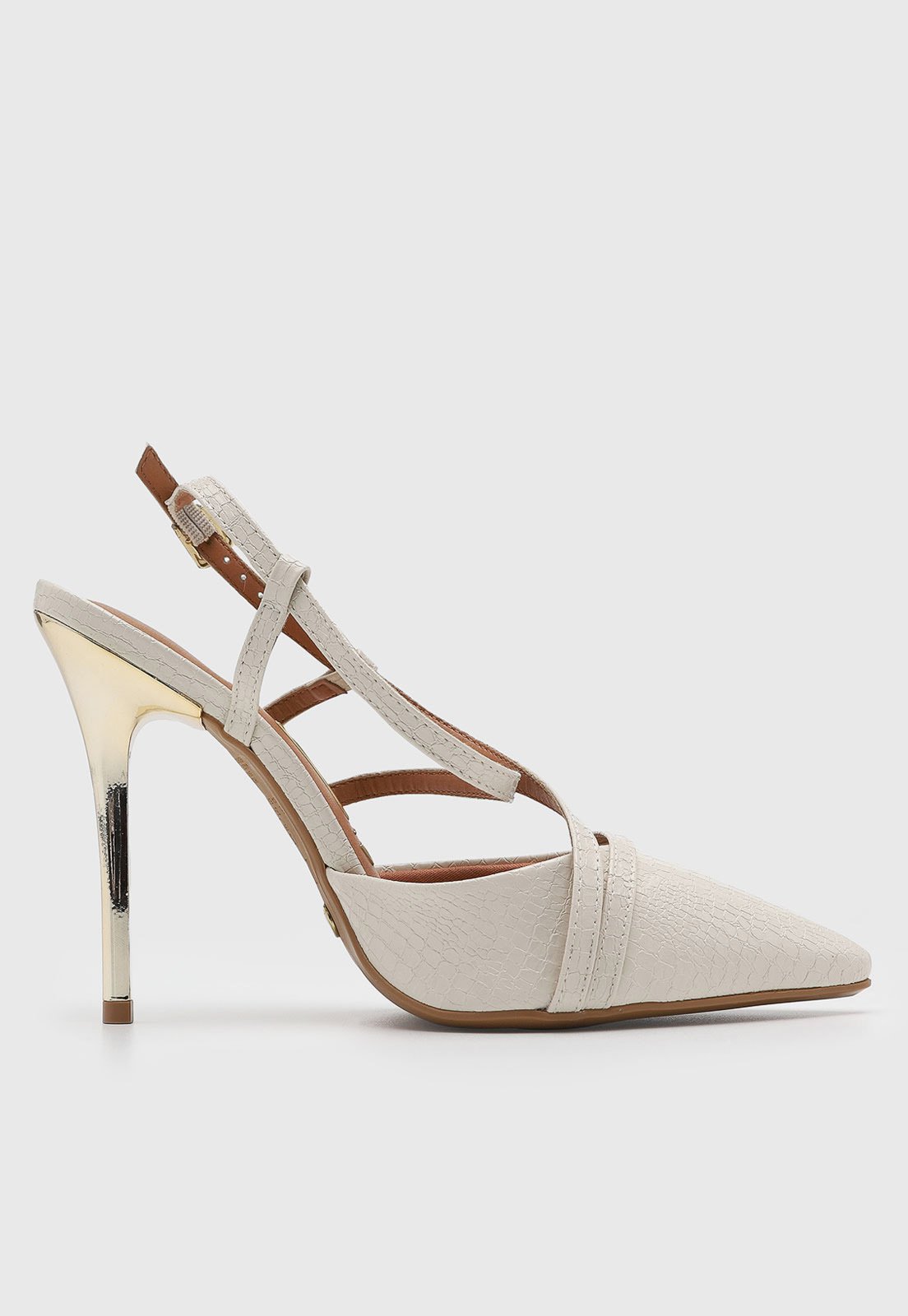 Vista 3 Scarpin Feminino Vizzano Tiras Salto Fino Metalizado Off-White off-white white VIZZANO off-white white