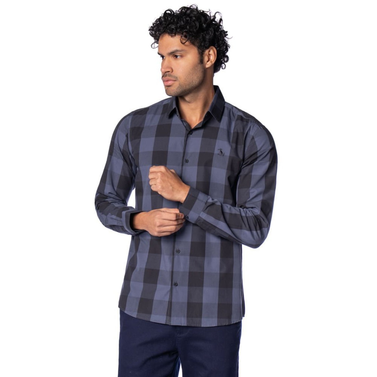 Camisa Masculina Amil Manga Longa Slim Aston Cinza Escuro