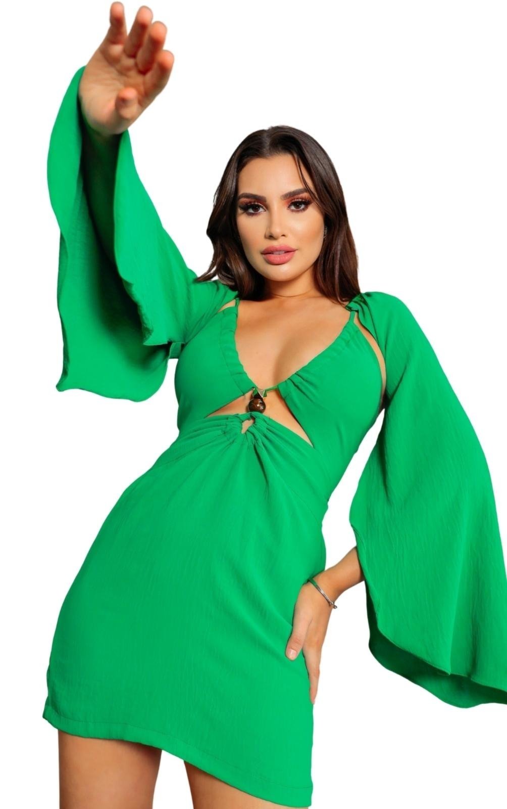 Vestido Curto Arianna Mangas Removíveis Verde Bandeira Brasil