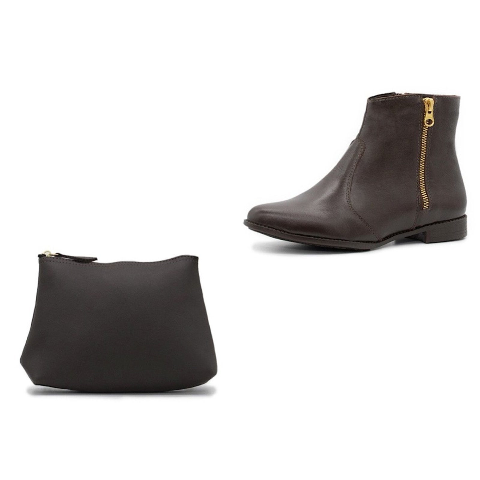 Kit Bota Feminina de Couro Ziper com Necesserie Café Tellini Store