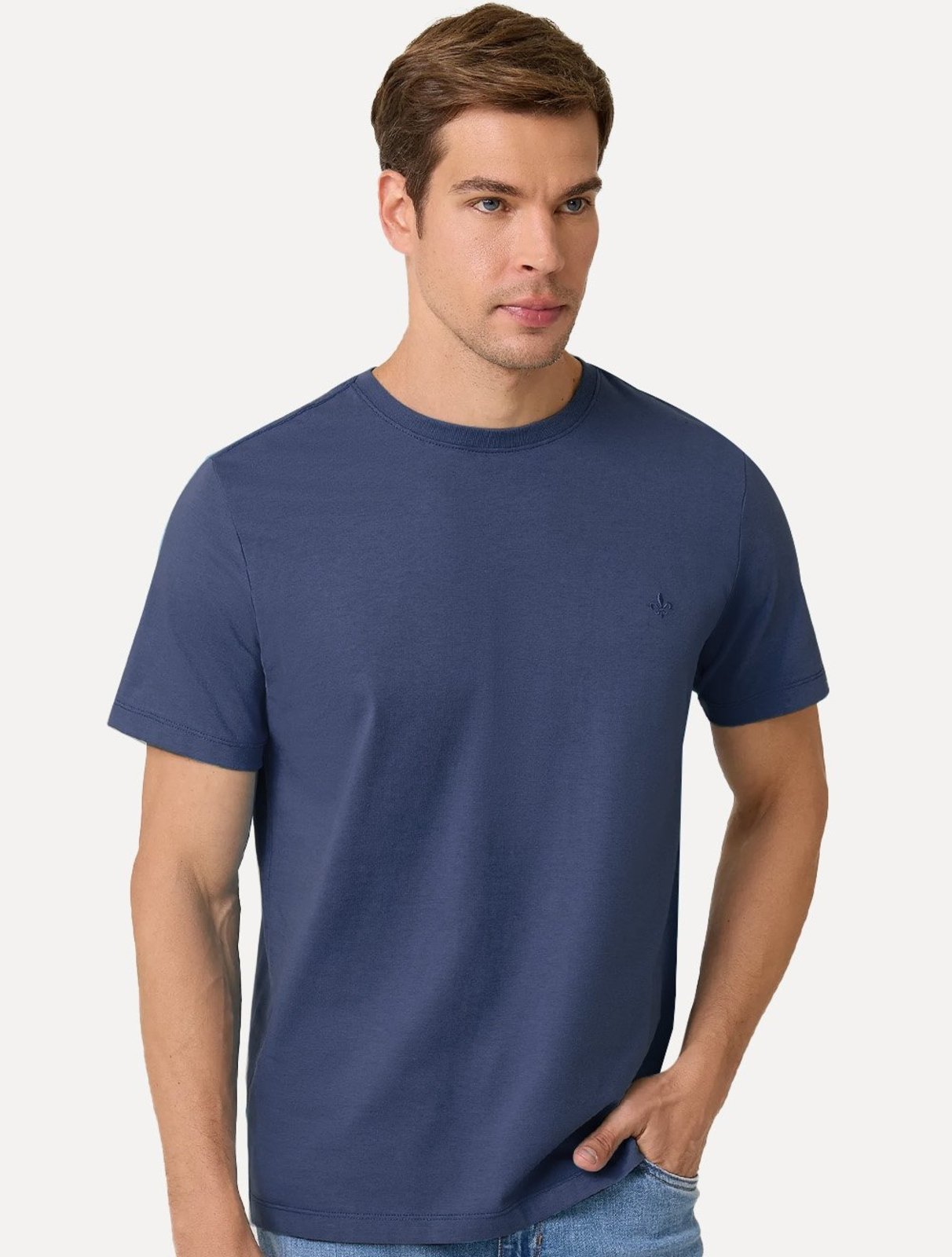 Camiseta Dudalina Masculina Essentials Modal Logo Azul Marinho