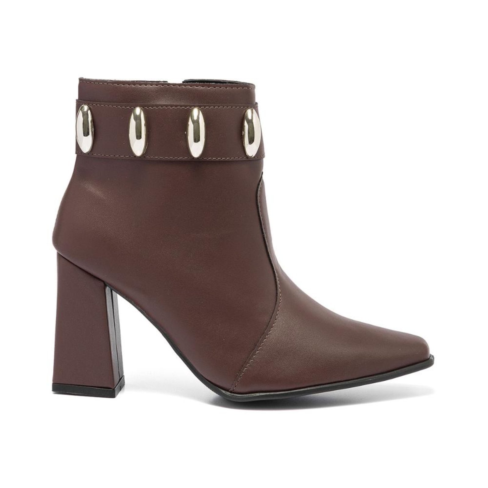 Bota Feminina Stessy Shoes Cano Curto Salto Grosso Casual Lesma Elegante Marrom