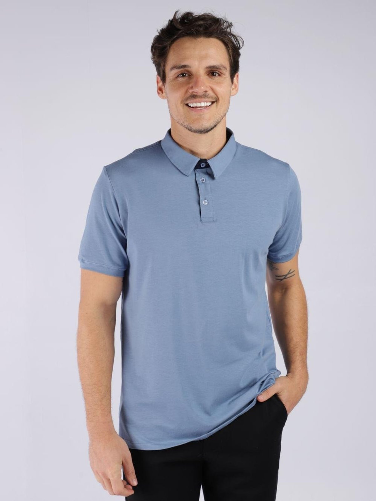 Polo Algodão Peruano Manga Curta Elétron Masculina AZUL