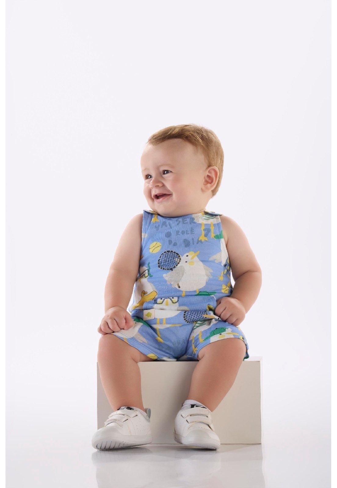 Infantil - Macaquinho Menino em Algodão Três e Já Azul