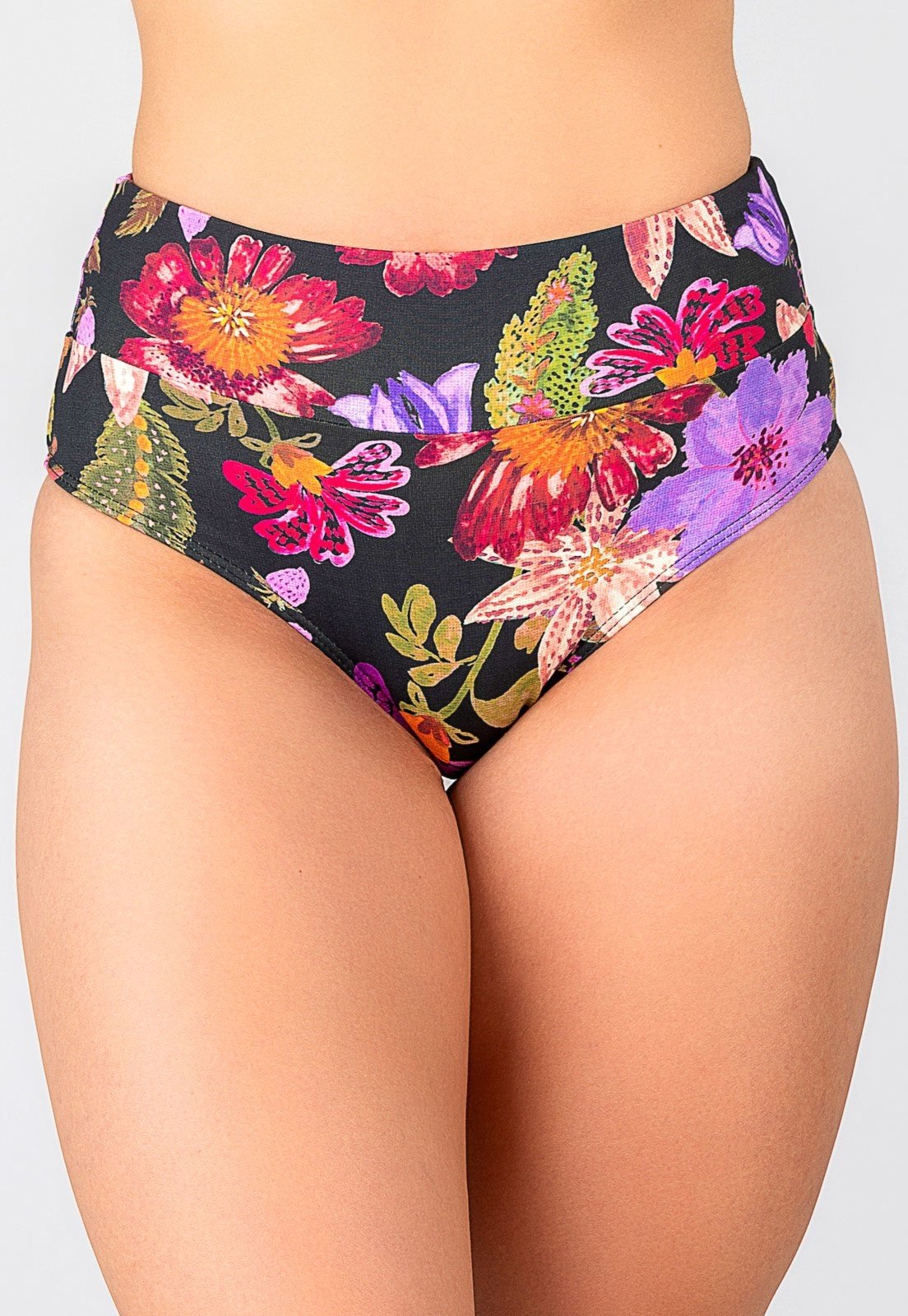 Calcinha Summer Soul Hot Pants Cós Duplo Floral Preto