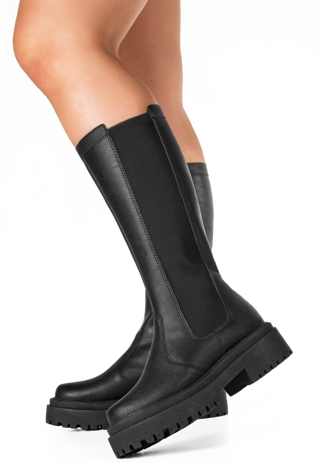 Vista 2 Bota Chelsea GiGiL Cano Longo Elástico Preta preto Gigil preto