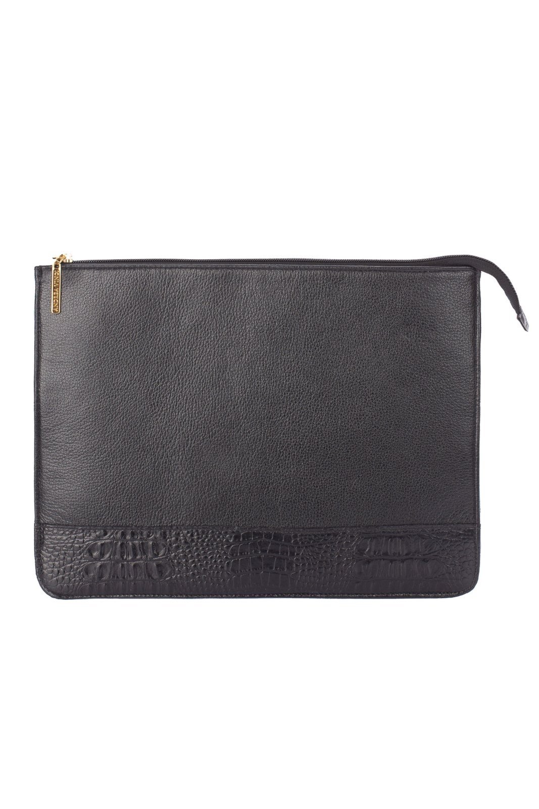 Pasta envelope de couro liso Bruna – Preto