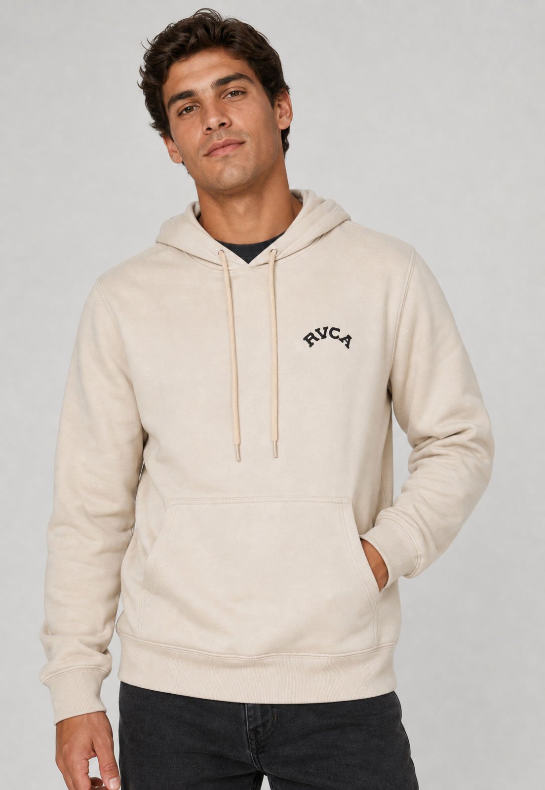 Blusa de Moletom Masculina RVCA Capuz Logo Bege