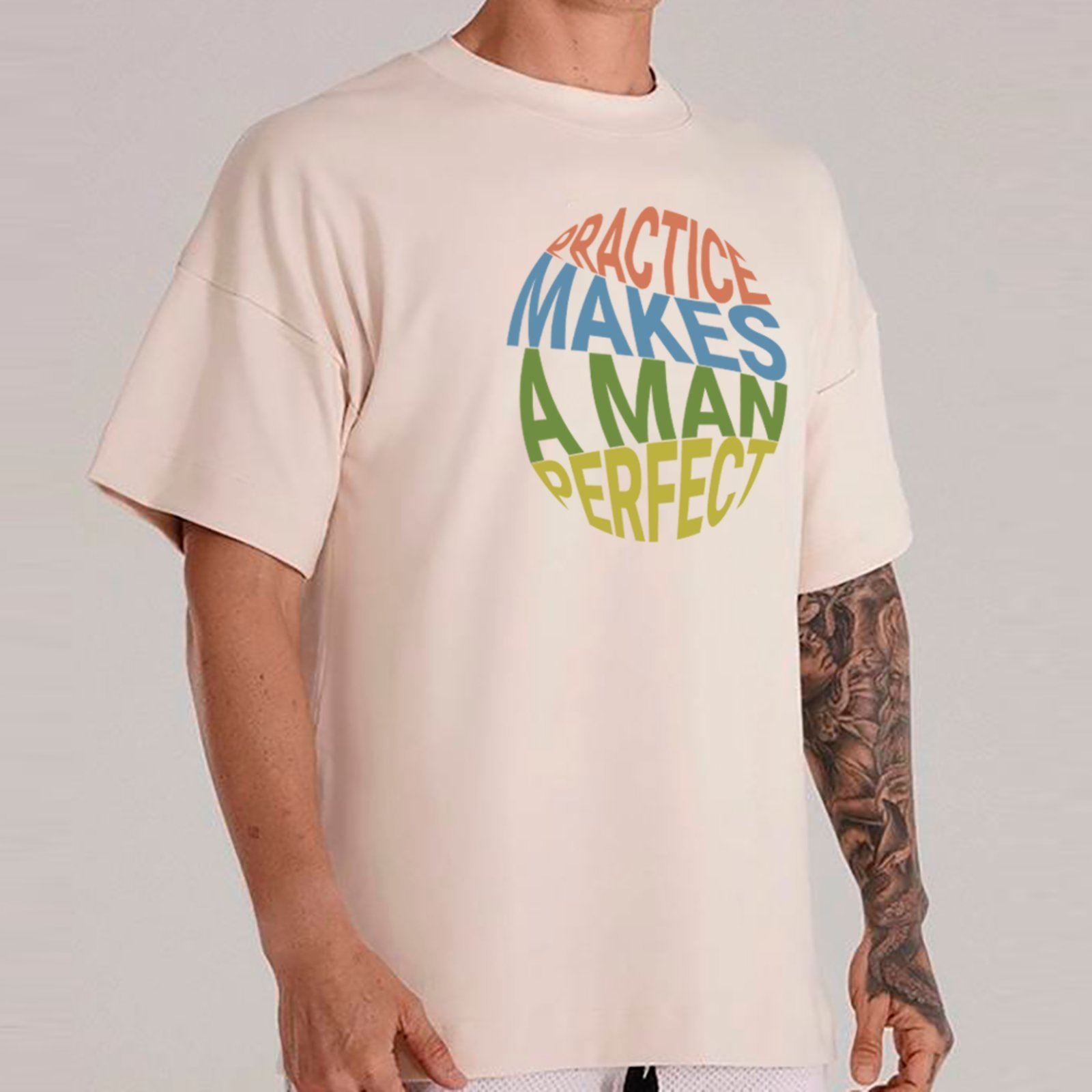 Camiseta Ousy Unissex Practice Makes A Man Perfect Básica Off White