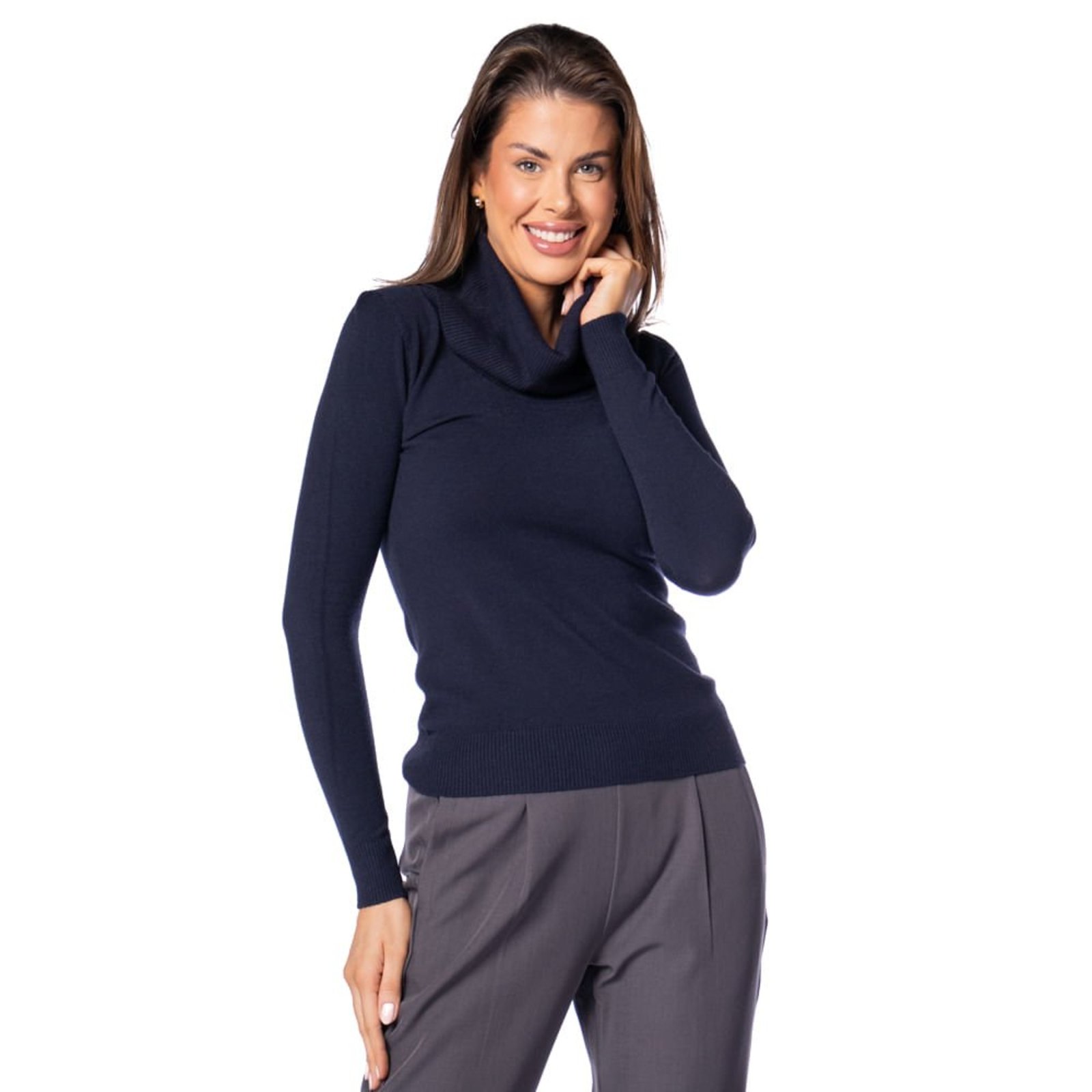 Blusa Feminina Facinelli Viscose Gola Alta Marinho