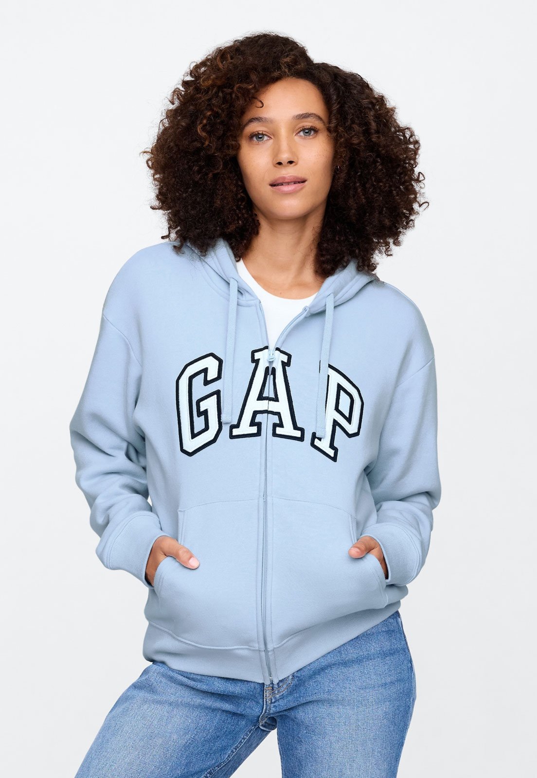 Moletom Feminino GAP Capuz Zíper Azul Claro