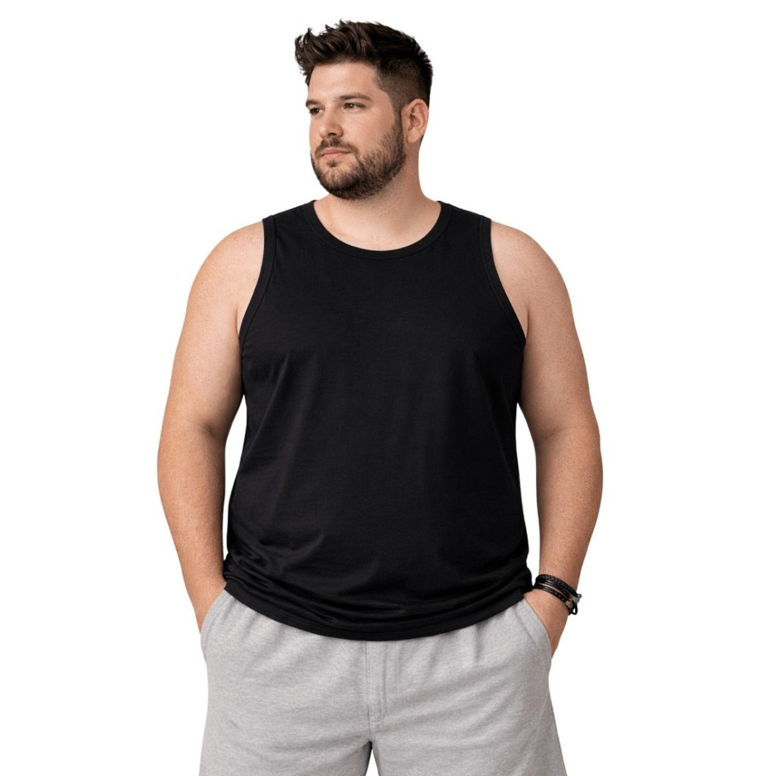 Regata Plus Size Masculina Fico Malha Penteada 00666 Preta