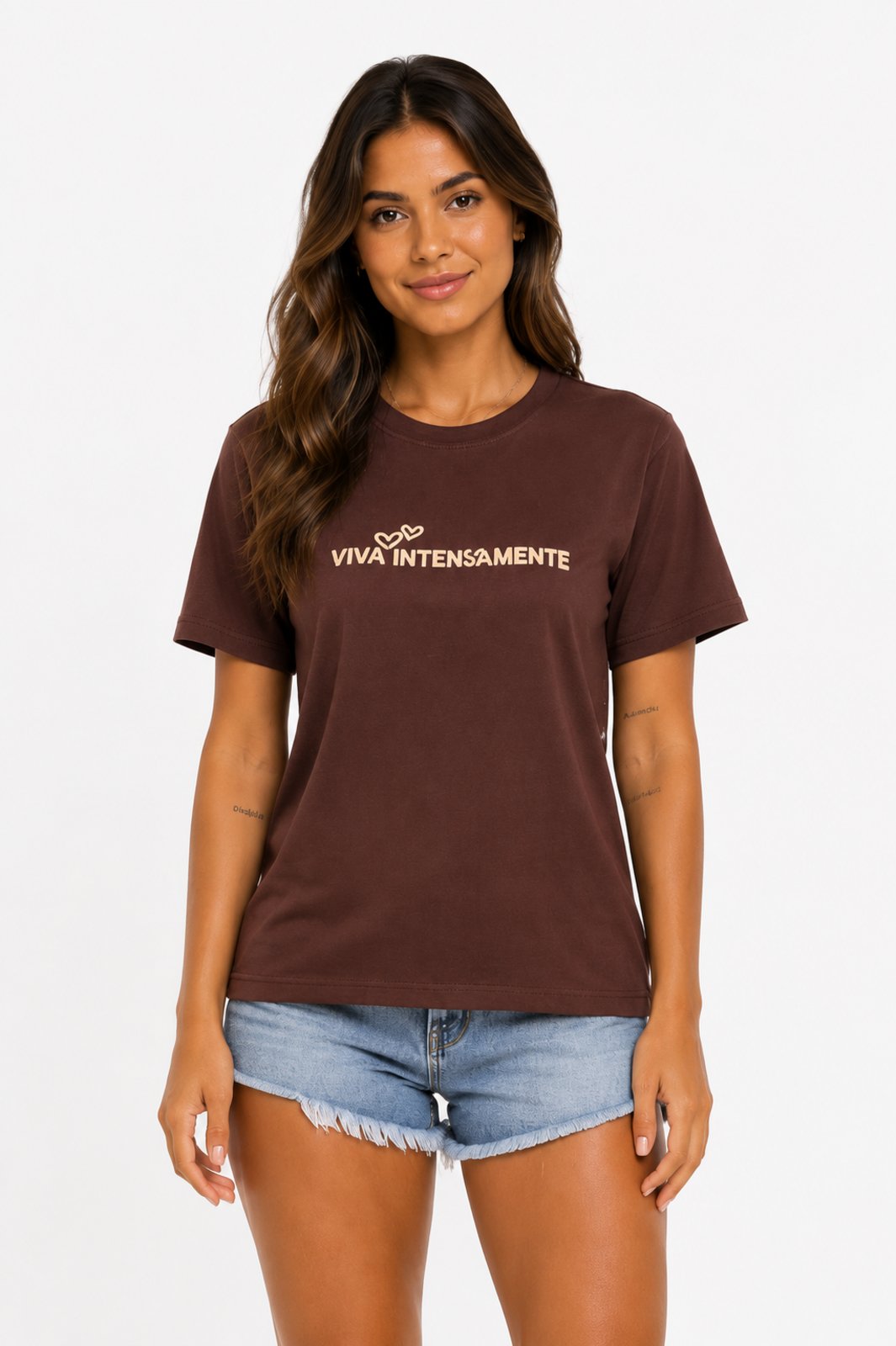 T-shirt Feminina D Bell Outlet Frase Marrom