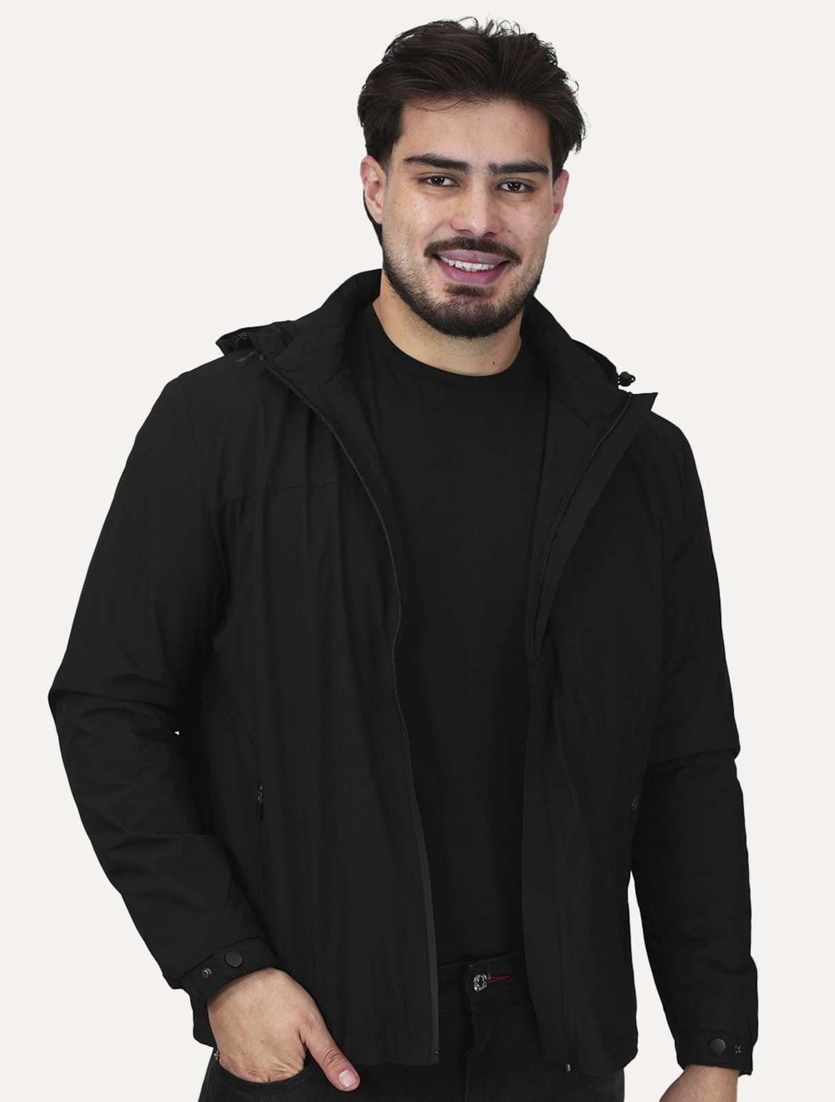 Jaqueta Masculina Corta-Vento Nylon Pocket Zip Preta