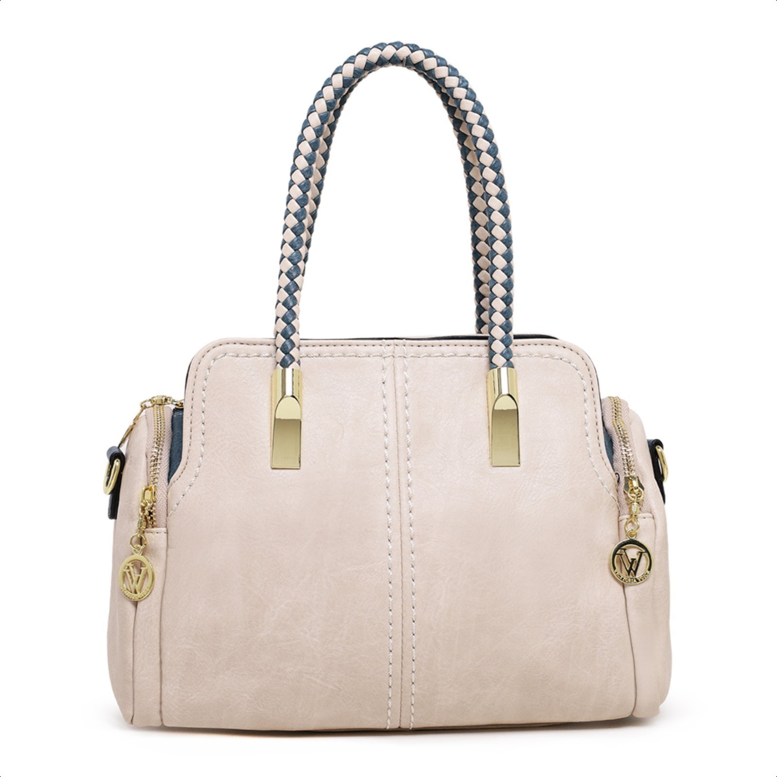 Bolsa Baú Média Luxuosa De Mão Feminina Transversal De Ombro – Bege